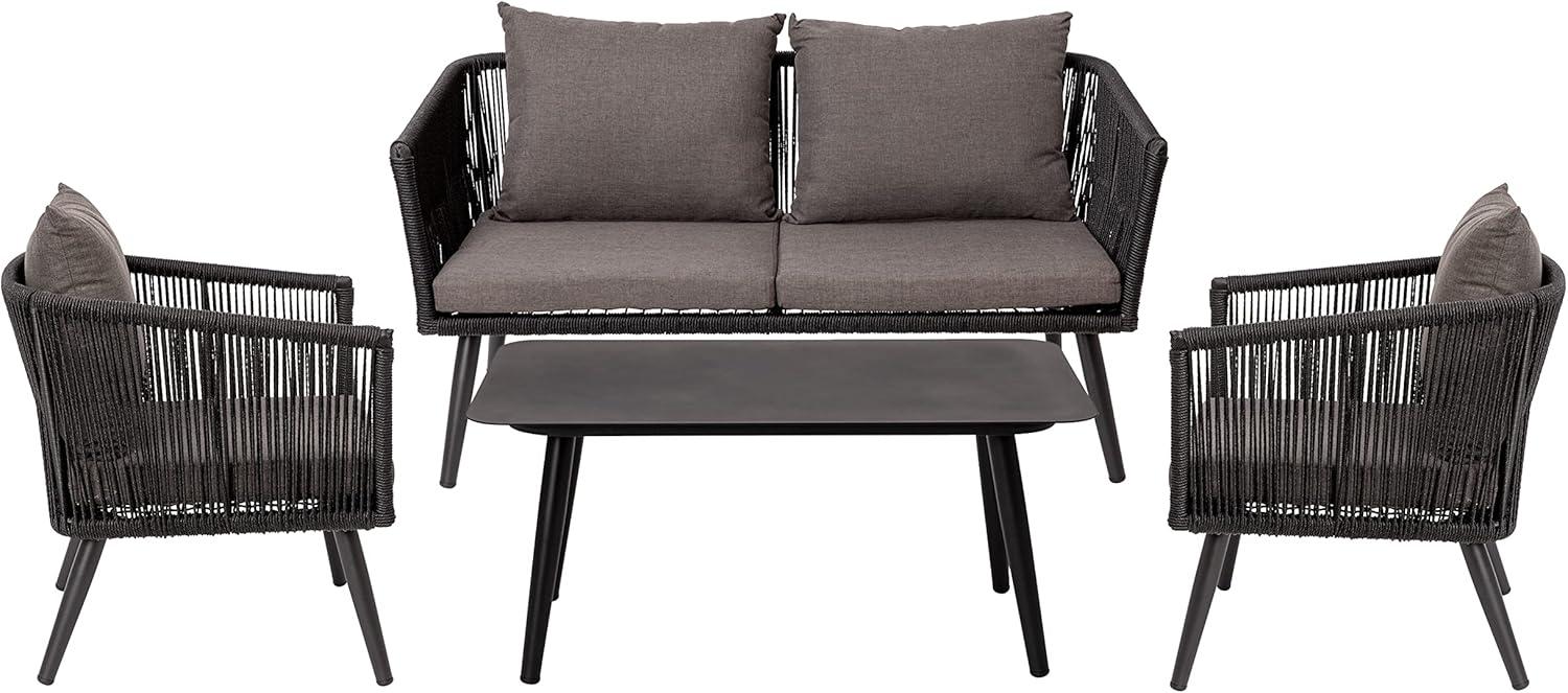 imageFlash Furniture Kallie Set of 2 IndoorOutdoor Stacking Club Chairs with Arms UV Resistant Woven Black Seat ampamp Back Gray Zippered Cushions Black Aluminum FrameBlack