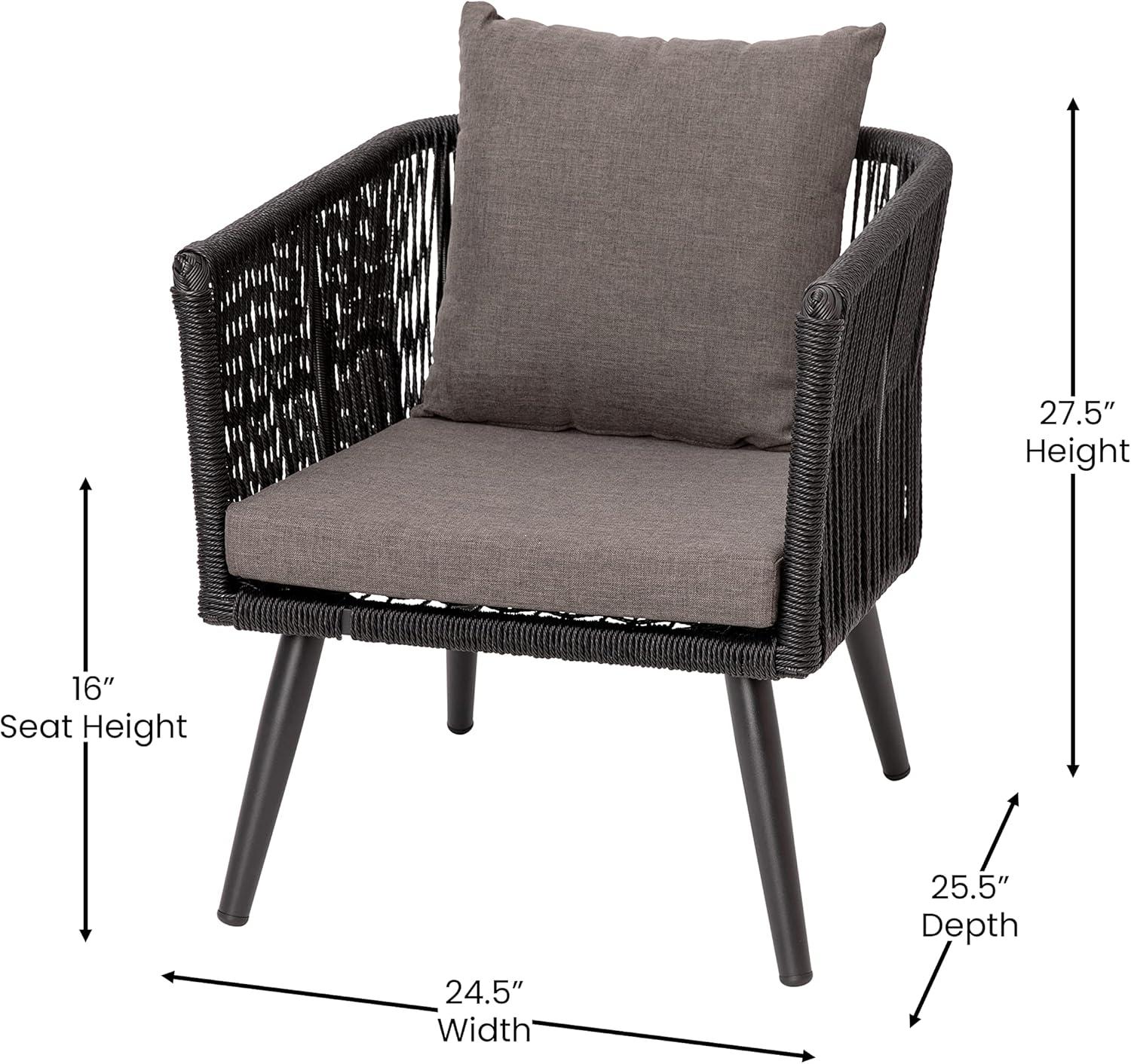 imageFlash Furniture Kallie Set of 2 IndoorOutdoor Stacking Club Chairs with Arms UV Resistant Woven Black Seat ampamp Back Gray Zippered Cushions Black Aluminum FrameBlack