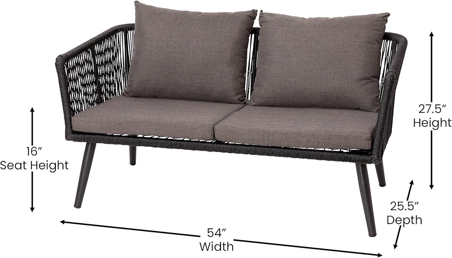imageFlash Furniture Kallie Set of 2 IndoorOutdoor Stacking Club Chairs with Arms UV Resistant Woven Black Seat ampamp Back Gray Zippered Cushions Black Aluminum FrameBlack