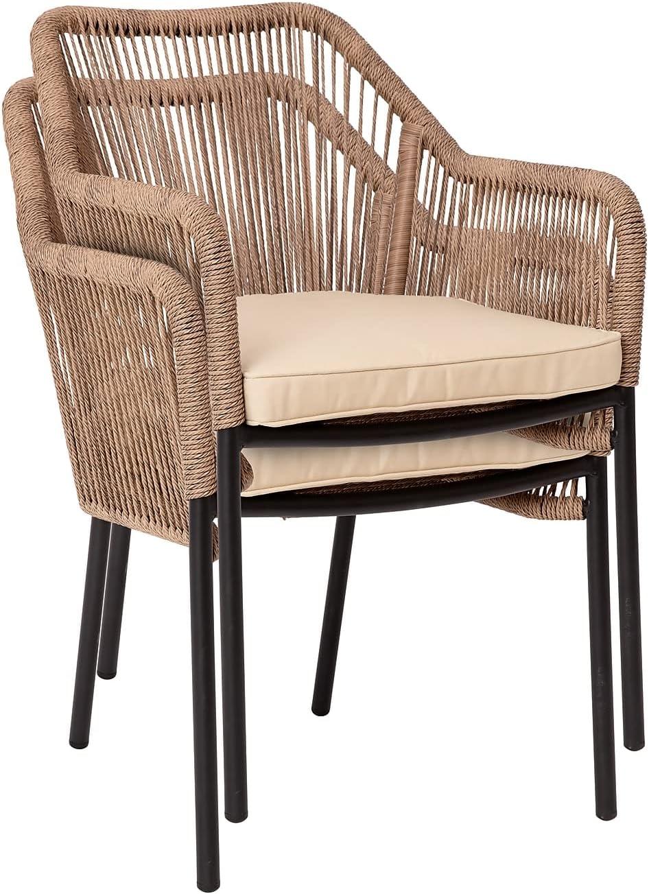 imageFlash Furniture Kallie Set of 2 IndoorOutdoor Stacking Club Chairs with Arms UV Resistant Woven Black Seat ampamp Back Gray Zippered Cushions Black Aluminum FrameNatural
