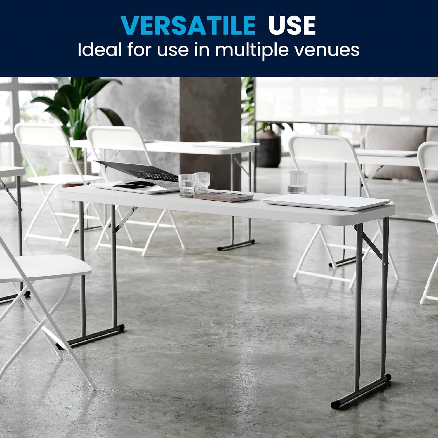 imageFlash Furniture Kathryn 5 Rectangular Plastic Folding Table Long Plastic Foldable Table for IndoorOutdoor Events WhiteSolid