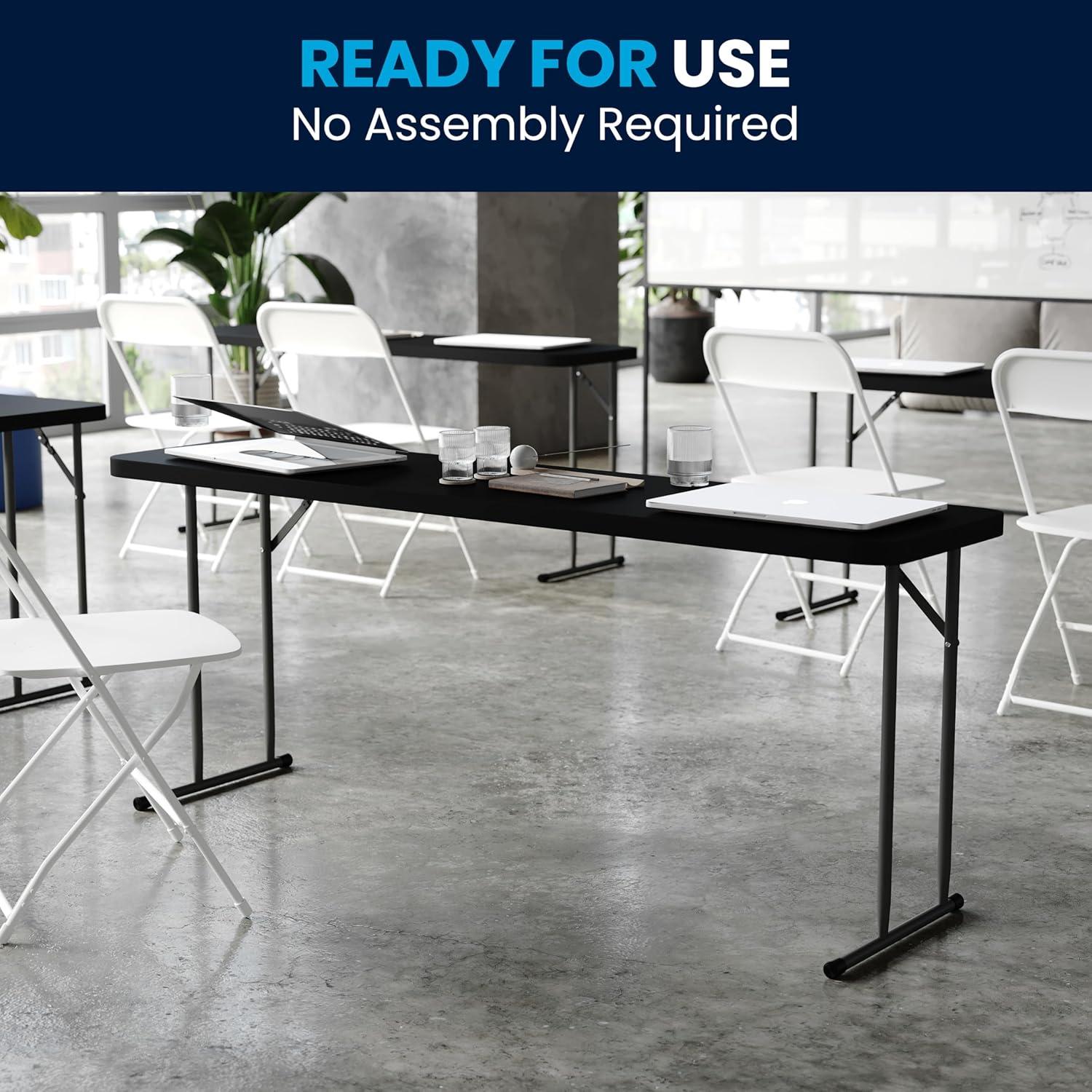 imageFlash Furniture Kathryn 6 Rectangular Plastic Folding Table Long Plastic Foldable Table for IndoorOutdoor Events BlackBlack