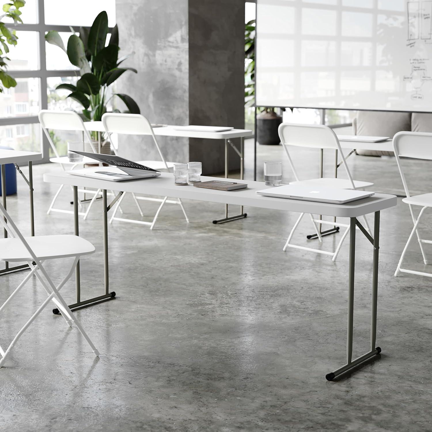 imageFlash Furniture Kathryn 6 Rectangular Plastic Folding Table Long Plastic Foldable Table for IndoorOutdoor Events BlackWhite