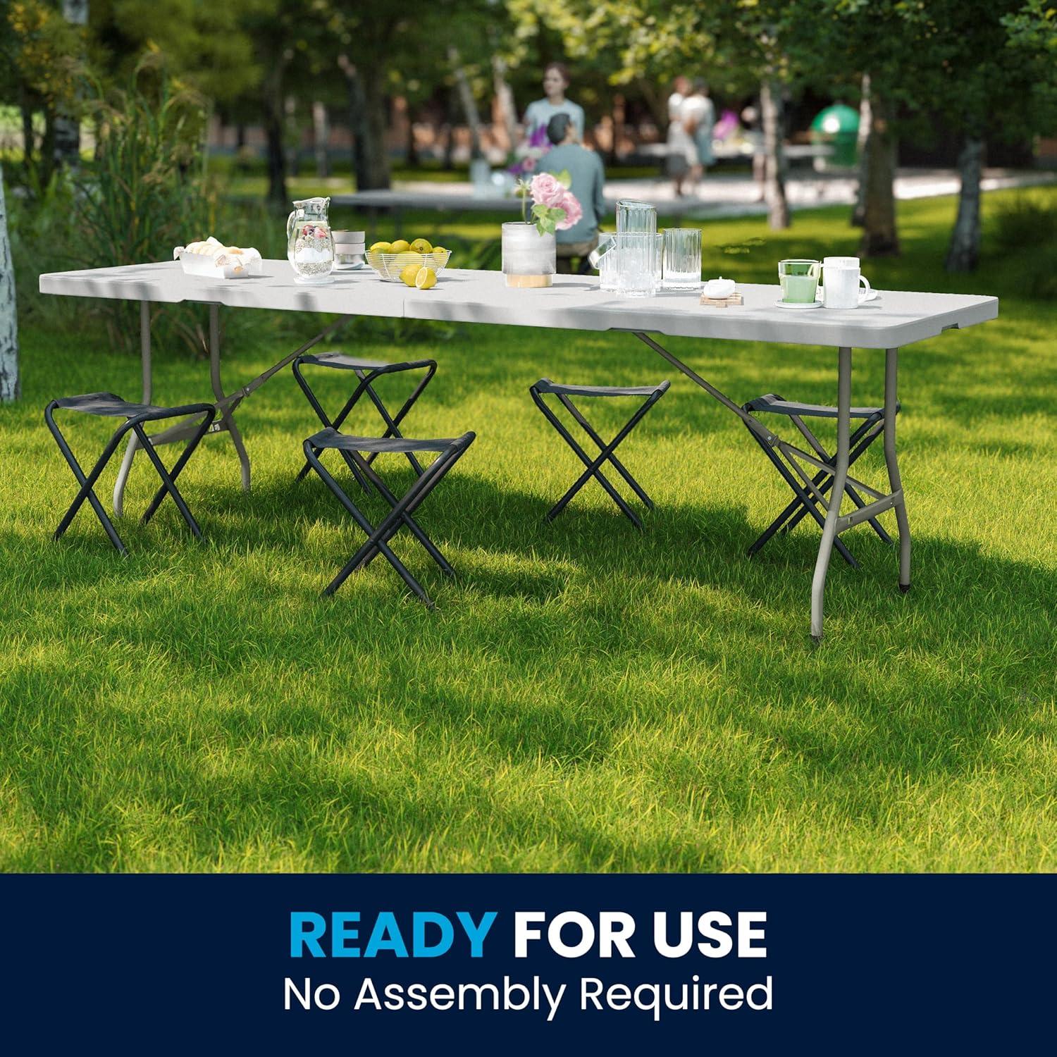 imageFlash Furniture Kathryn 8 Rectangular Plastic Folding Event Table with Carrying Handle BiFold Portable Banquet Table for IndoorOutdoor Events Granite White 30quotW x 96quotL