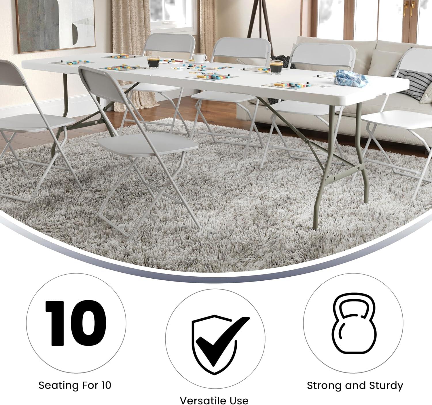 imageFlash Furniture Kathryn 8 Rectangular Plastic Folding Event Table with Carrying Handle BiFold Portable Banquet Table for IndoorOutdoor Events Granite White 30quotW x 96quotL