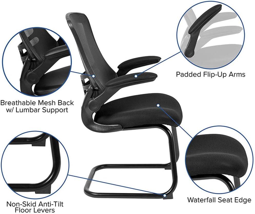 imageFlash Furniture Kelista Black Mesh Sled Base Side Reception Chair with FlipUp ArmsBlack Mesh