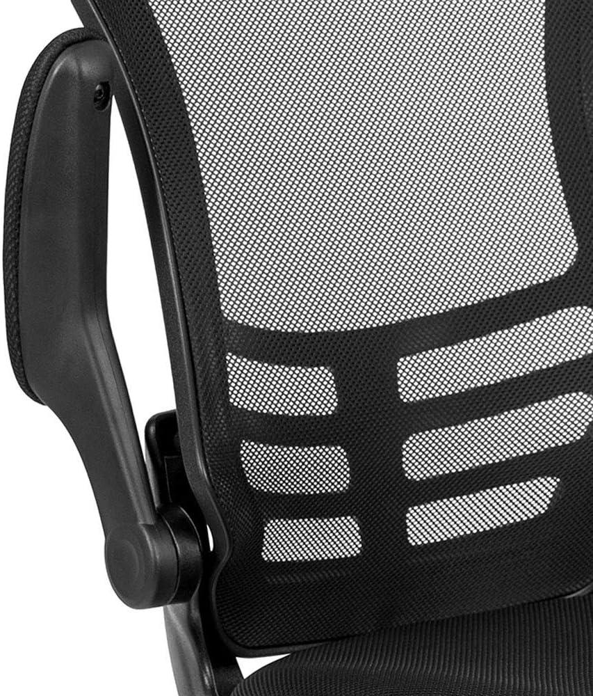imageFlash Furniture Kelista Black Mesh Sled Base Side Reception Chair with FlipUp ArmsBlack Mesh