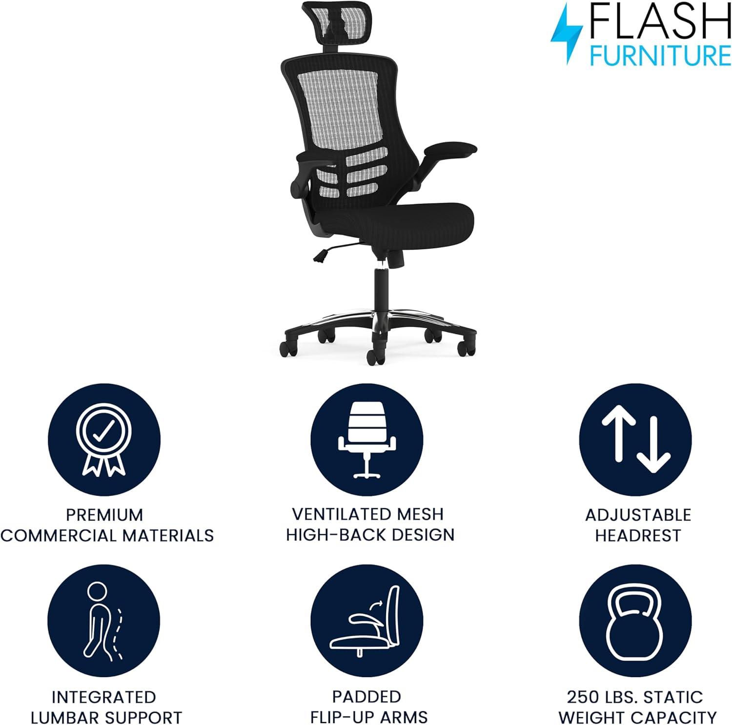 imageFlash Furniture Kelista HighBack Swivel Office Chair with Adjustable Lumbar Support and Seat Height Ergonomic Mesh Desk Chair BlackBlack