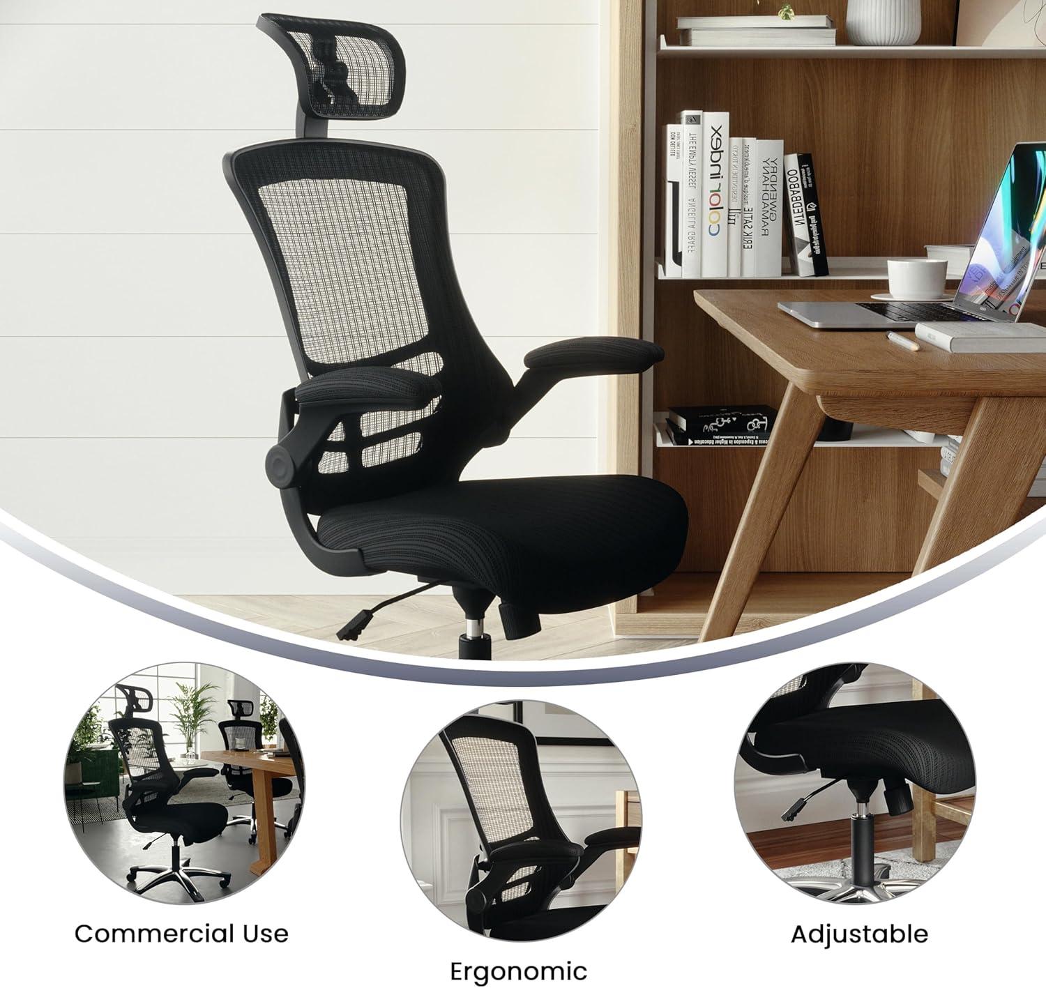 imageFlash Furniture Kelista HighBack Swivel Office Chair with Adjustable Lumbar Support and Seat Height Ergonomic Mesh Desk Chair BlackBlack