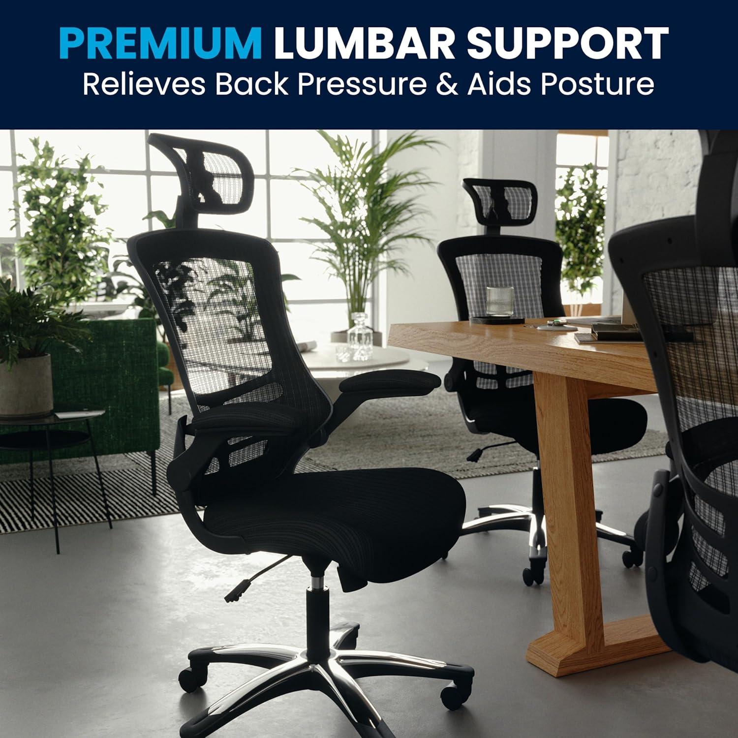 imageFlash Furniture Kelista HighBack Swivel Office Chair with Adjustable Lumbar Support and Seat Height Ergonomic Mesh Desk Chair BlackBlack