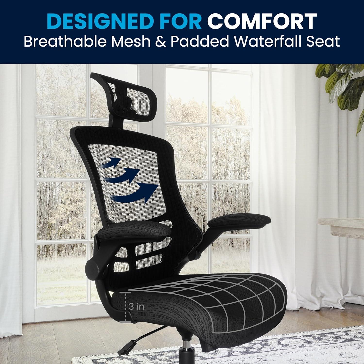 imageFlash Furniture Kelista HighBack Swivel Office Chair with Adjustable Lumbar Support and Seat Height Ergonomic Mesh Desk Chair BlackBlack