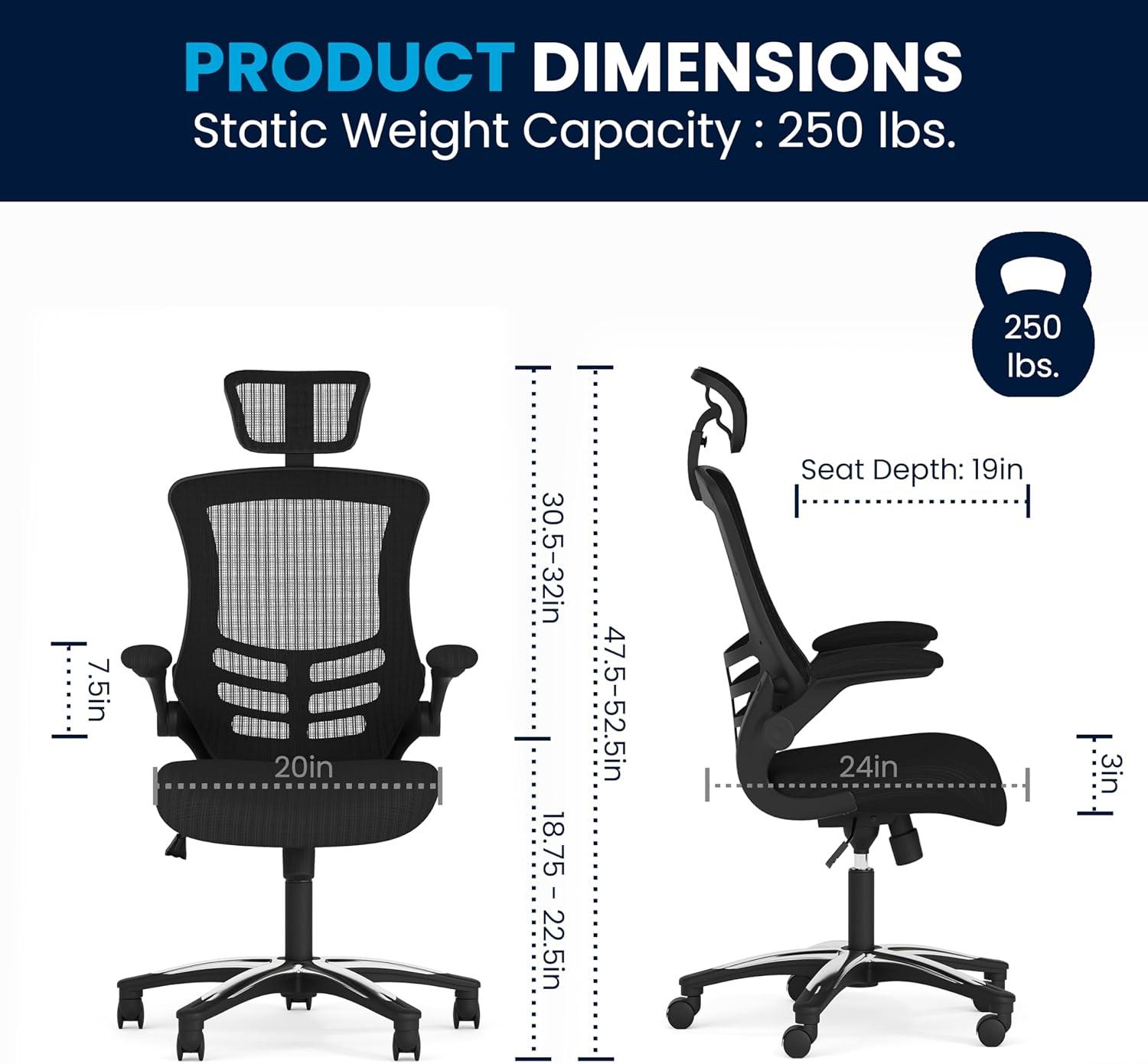 imageFlash Furniture Kelista HighBack Swivel Office Chair with Adjustable Lumbar Support and Seat Height Ergonomic Mesh Desk Chair BlackBlack