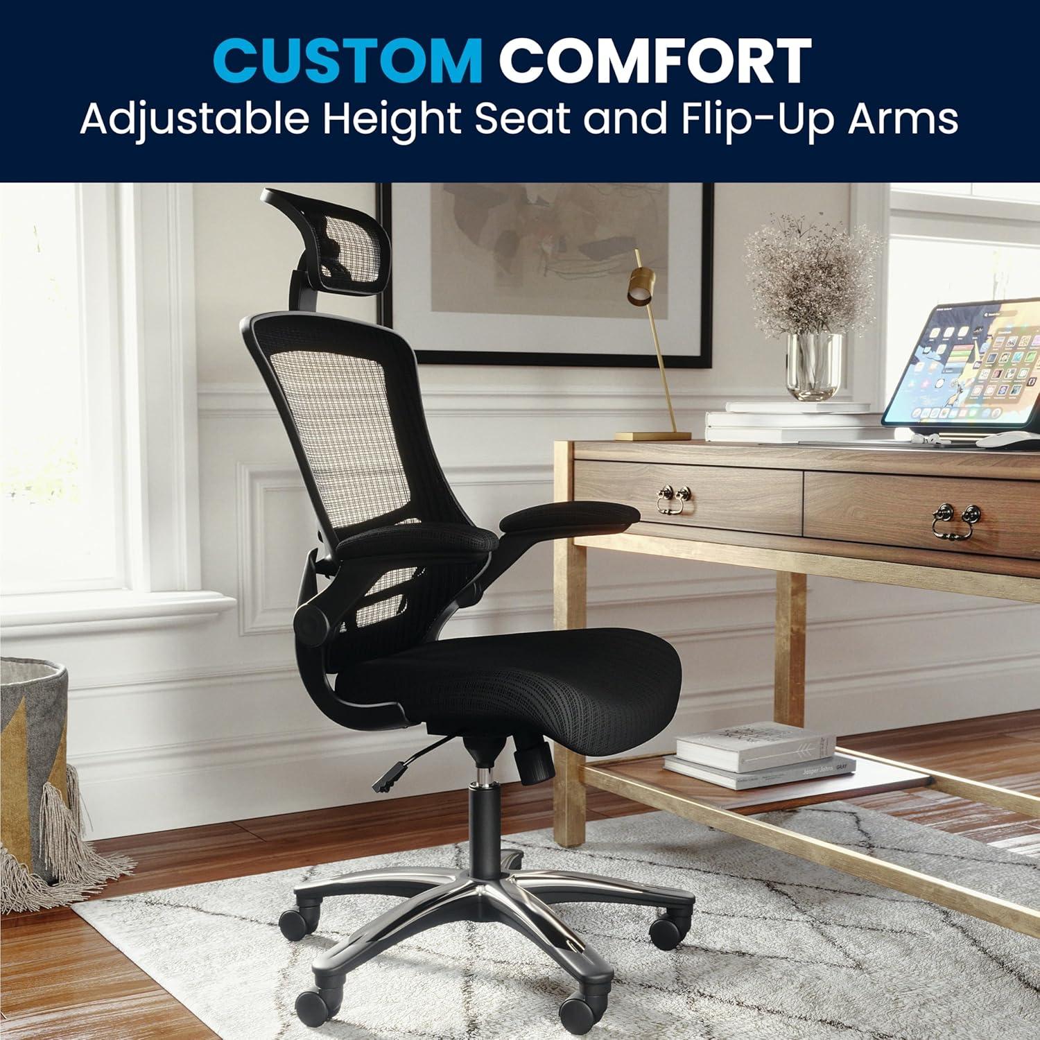 imageFlash Furniture Kelista HighBack Swivel Office Chair with Adjustable Lumbar Support and Seat Height Ergonomic Mesh Desk Chair BlackBlack
