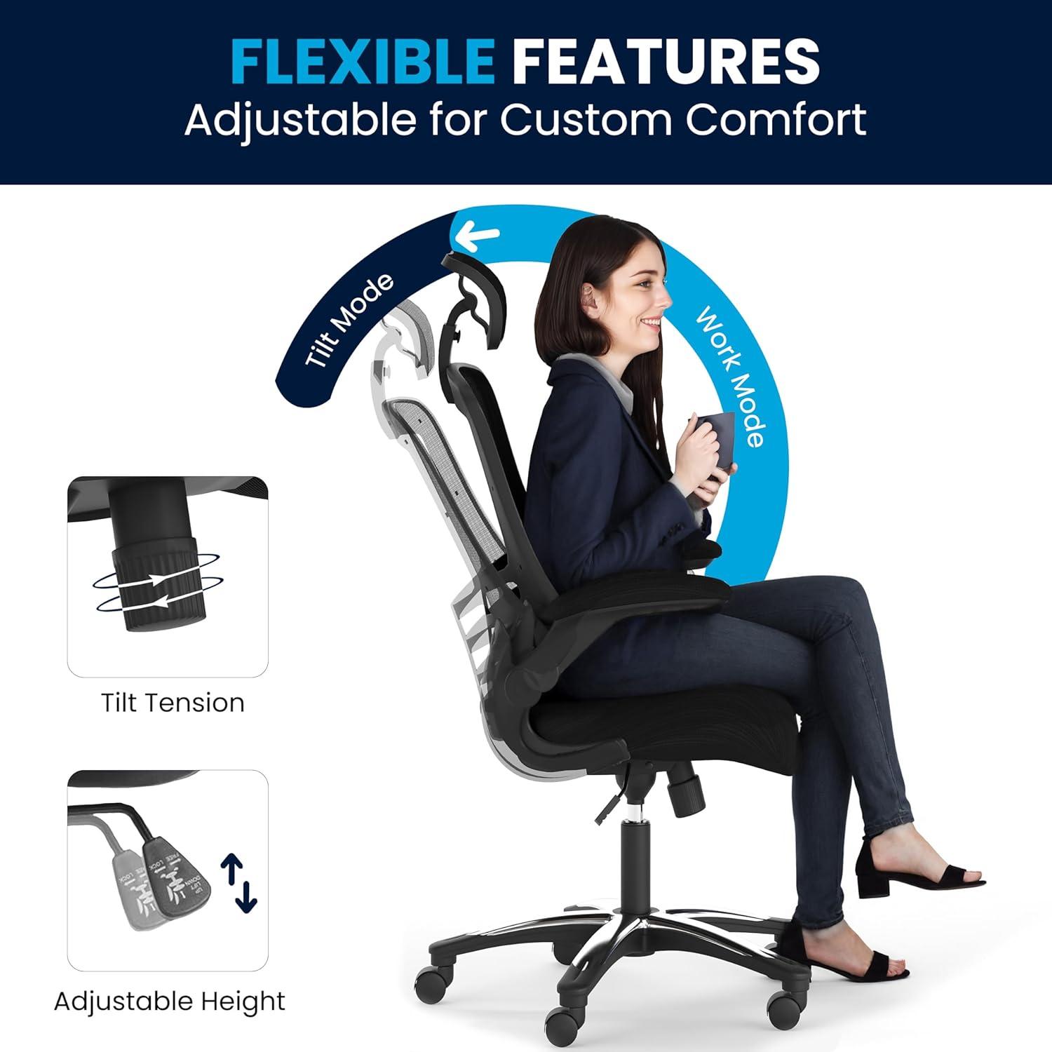 imageFlash Furniture Kelista HighBack Swivel Office Chair with Adjustable Lumbar Support and Seat Height Ergonomic Mesh Desk Chair BlackBlack