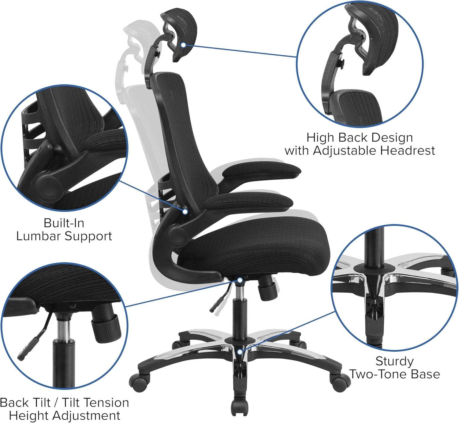 imageFlash Furniture Kelista HighBack Swivel Office Chair with Adjustable Lumbar Support and Seat Height Ergonomic Mesh Desk Chair BlackBlack