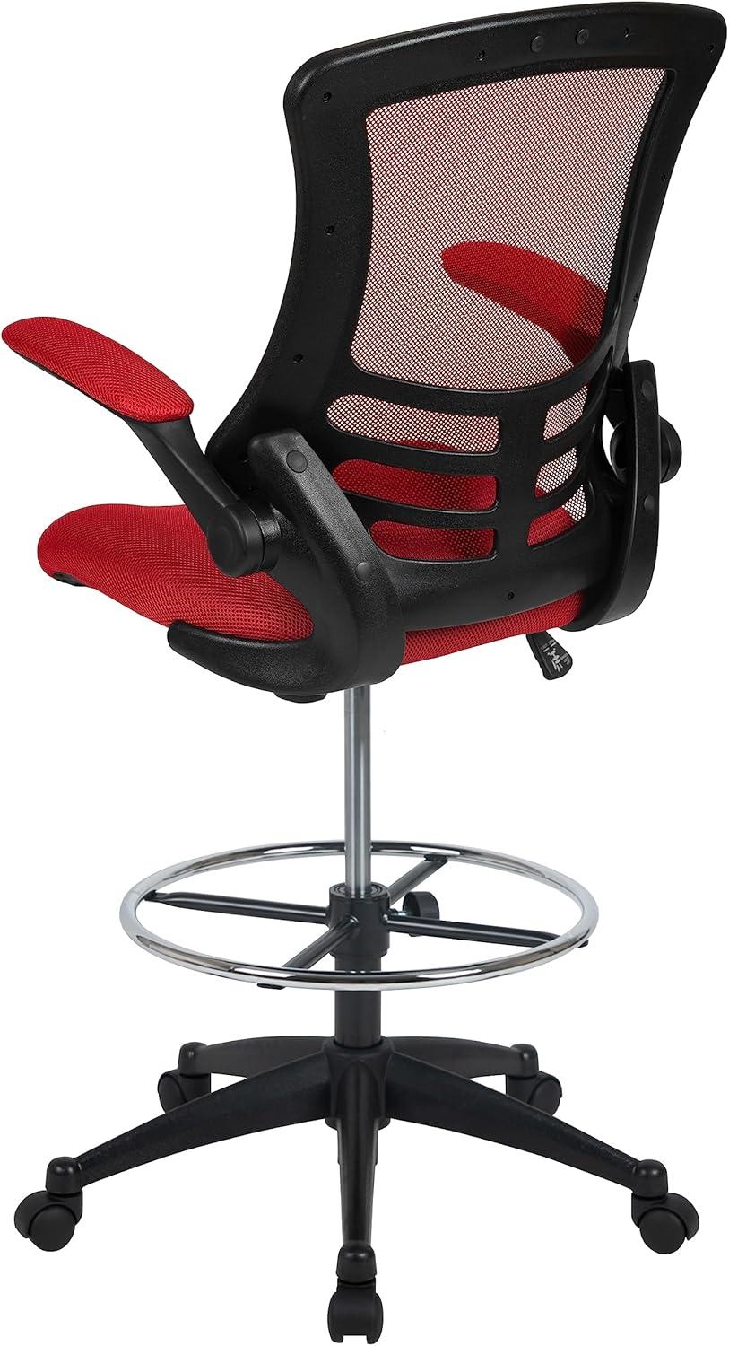 imageFlash Furniture Kelista MidBack White Mesh Ergonomic Drafting Chair  Adjustable Foot Ring FlipUp Arms  Comfort and ProductivityRed Mesh
