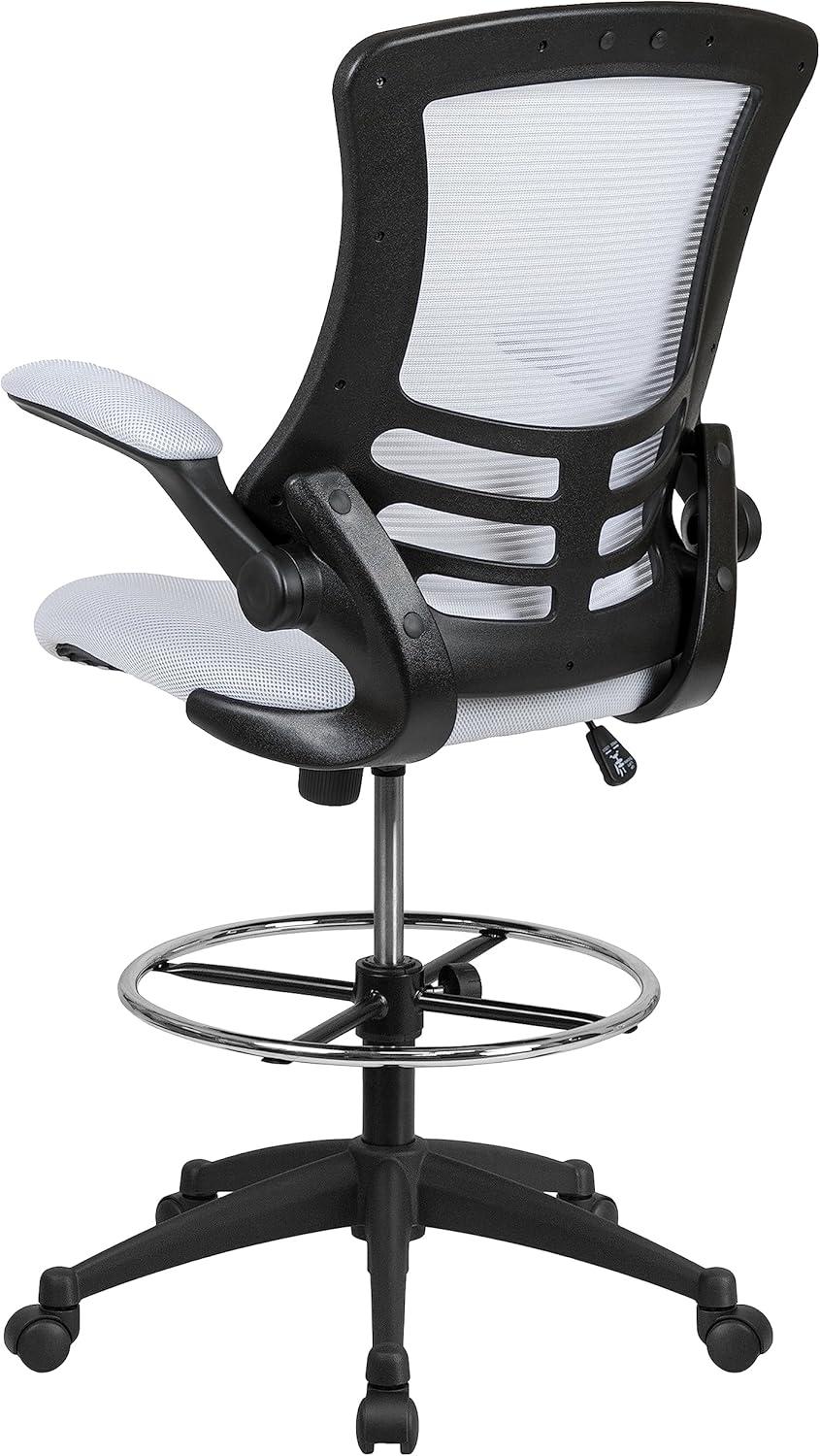 imageFlash Furniture Kelista MidBack White Mesh Ergonomic Drafting Chair Adjustable Foot Ring FlipUp Arms Comfort and ProductivityWhite Mesh
