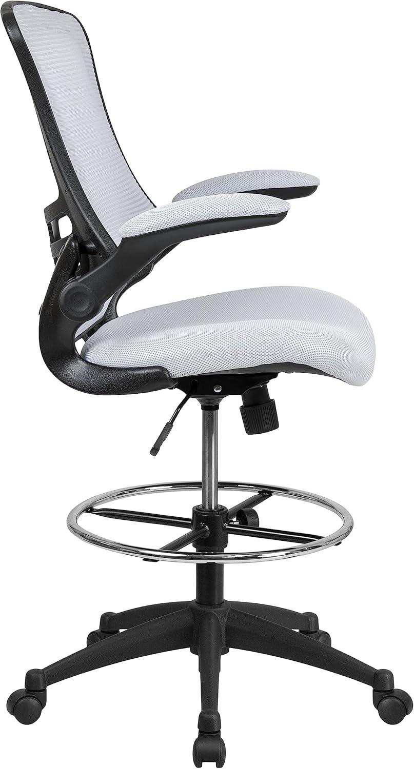 imageFlash Furniture Kelista MidBack White Mesh Ergonomic Drafting Chair Adjustable Foot Ring FlipUp Arms Comfort and ProductivityWhite Mesh