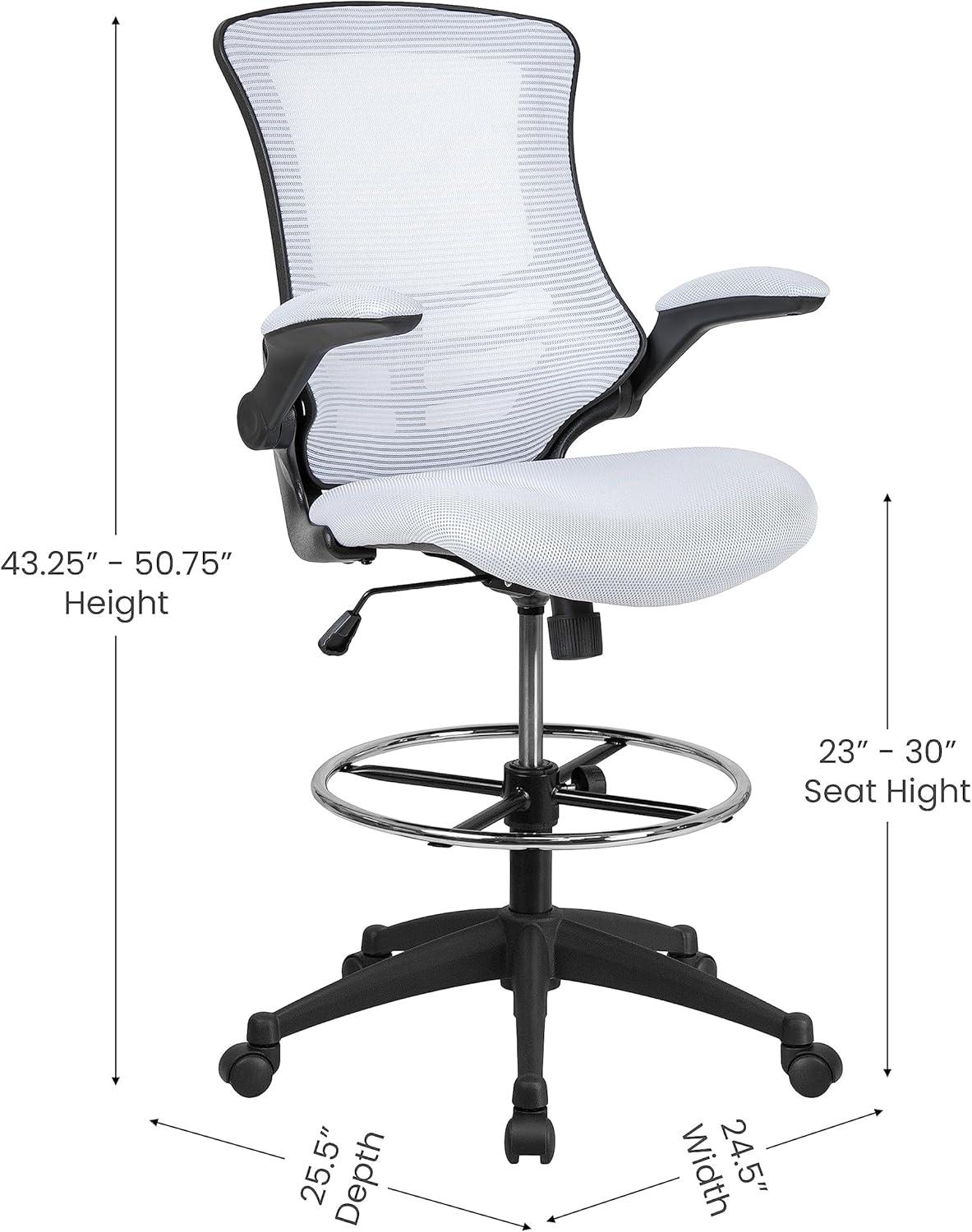 imageFlash Furniture Kelista MidBack White Mesh Ergonomic Drafting Chair Adjustable Foot Ring FlipUp Arms Comfort and ProductivityWhite Mesh