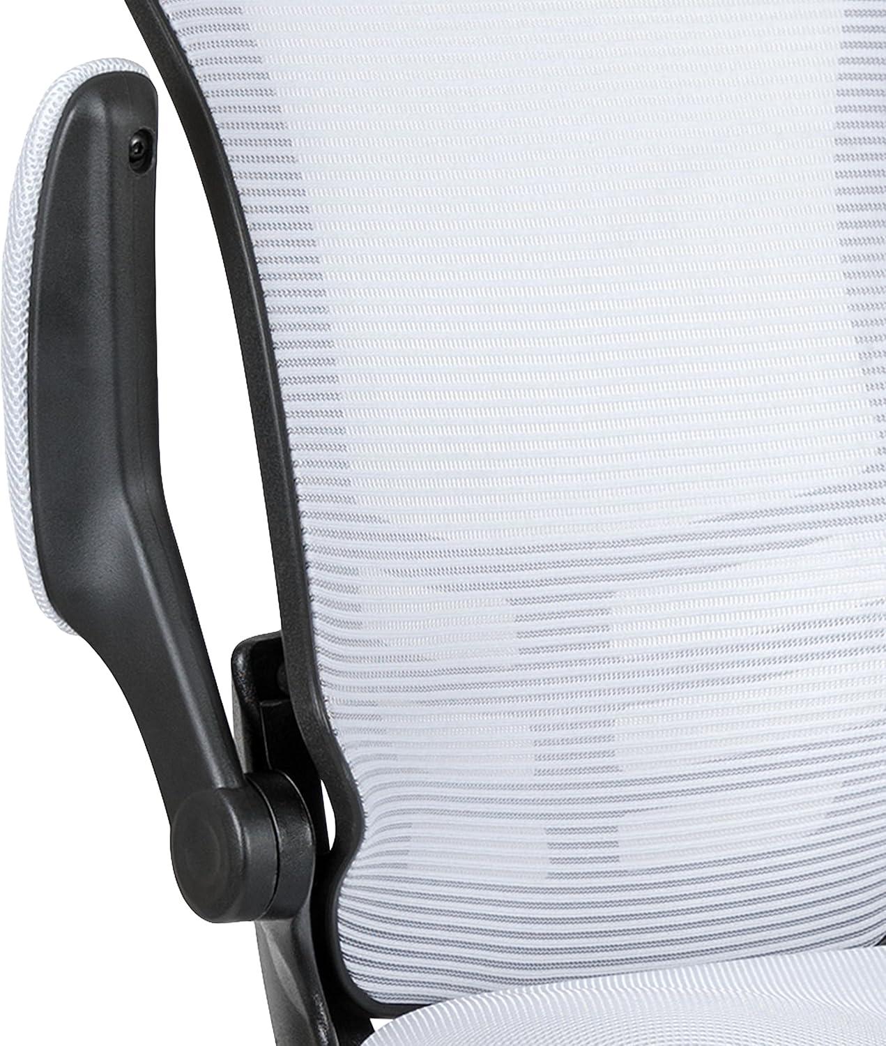 imageFlash Furniture Kelista MidBack White Mesh Ergonomic Drafting Chair Adjustable Foot Ring FlipUp Arms Comfort and ProductivityWhite Mesh