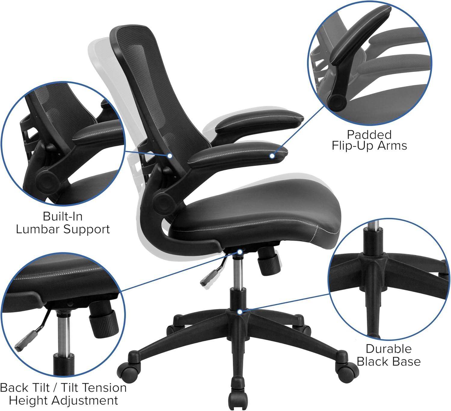 imageFlash Furniture Kelista Office Chair Ergonomic MidBack Dark Gray Mesh with SwivelBlack LeathersoftMesh
