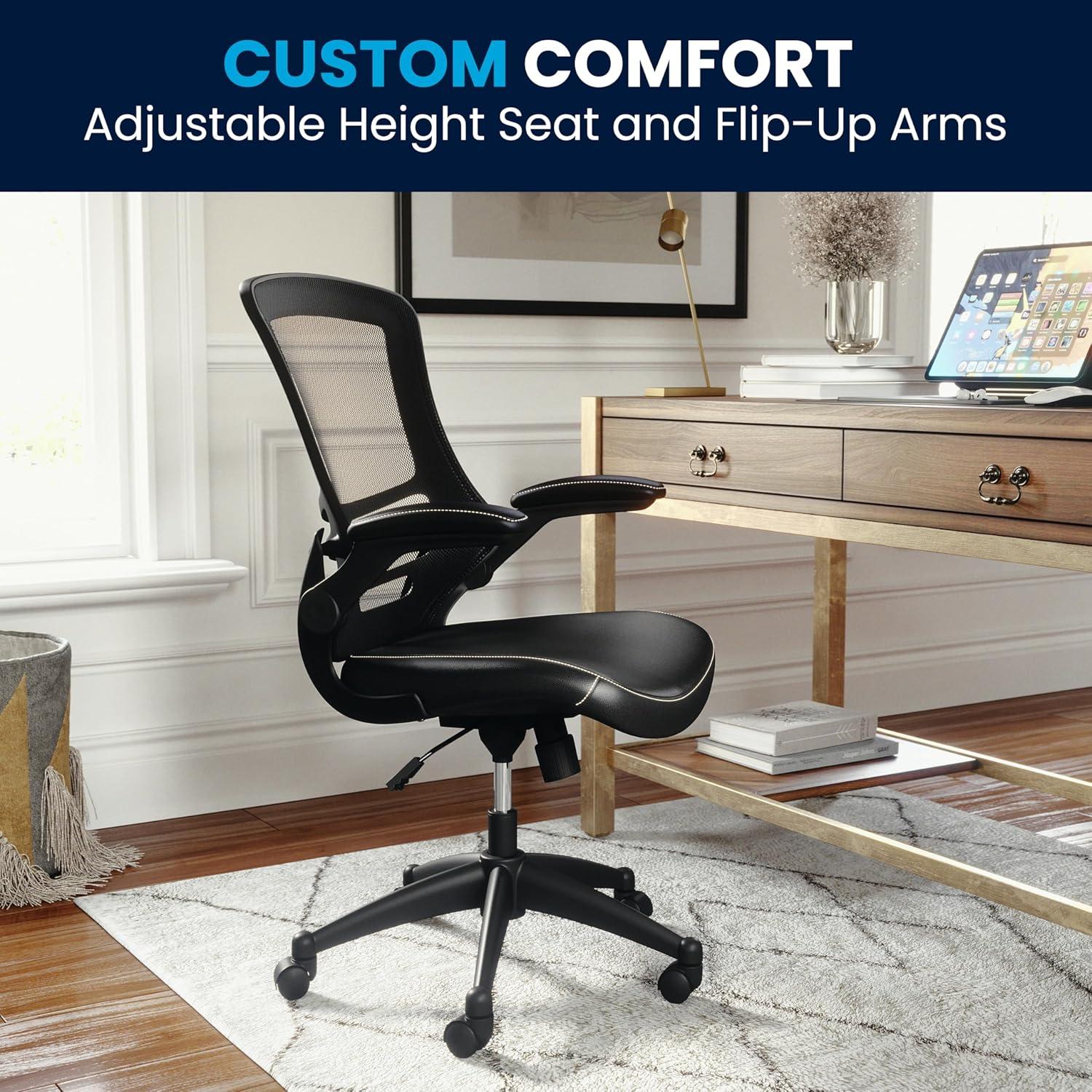 imageFlash Furniture Kelista Office Chair Ergonomic MidBack Dark Gray Mesh with SwivelBlack LeathersoftMesh