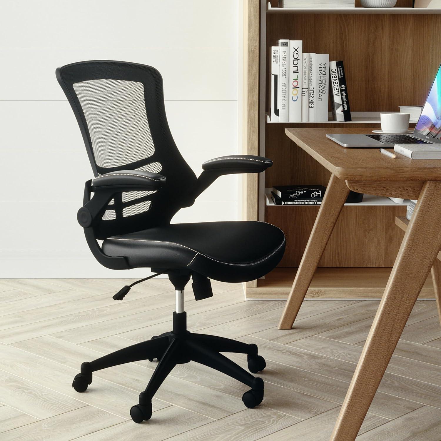 imageFlash Furniture Kelista Office Chair Ergonomic MidBack Dark Gray Mesh with SwivelBlack LeathersoftMesh