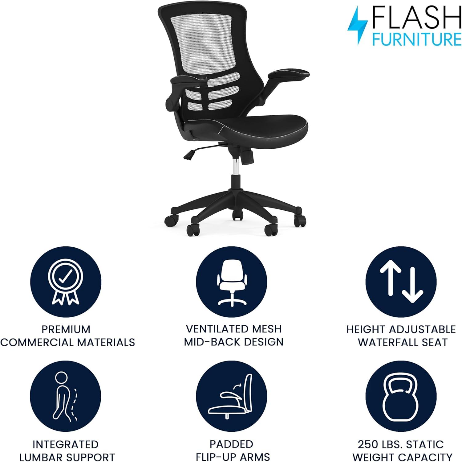 imageFlash Furniture Kelista Office Chair Ergonomic MidBack Dark Gray Mesh with SwivelBlack LeathersoftMesh