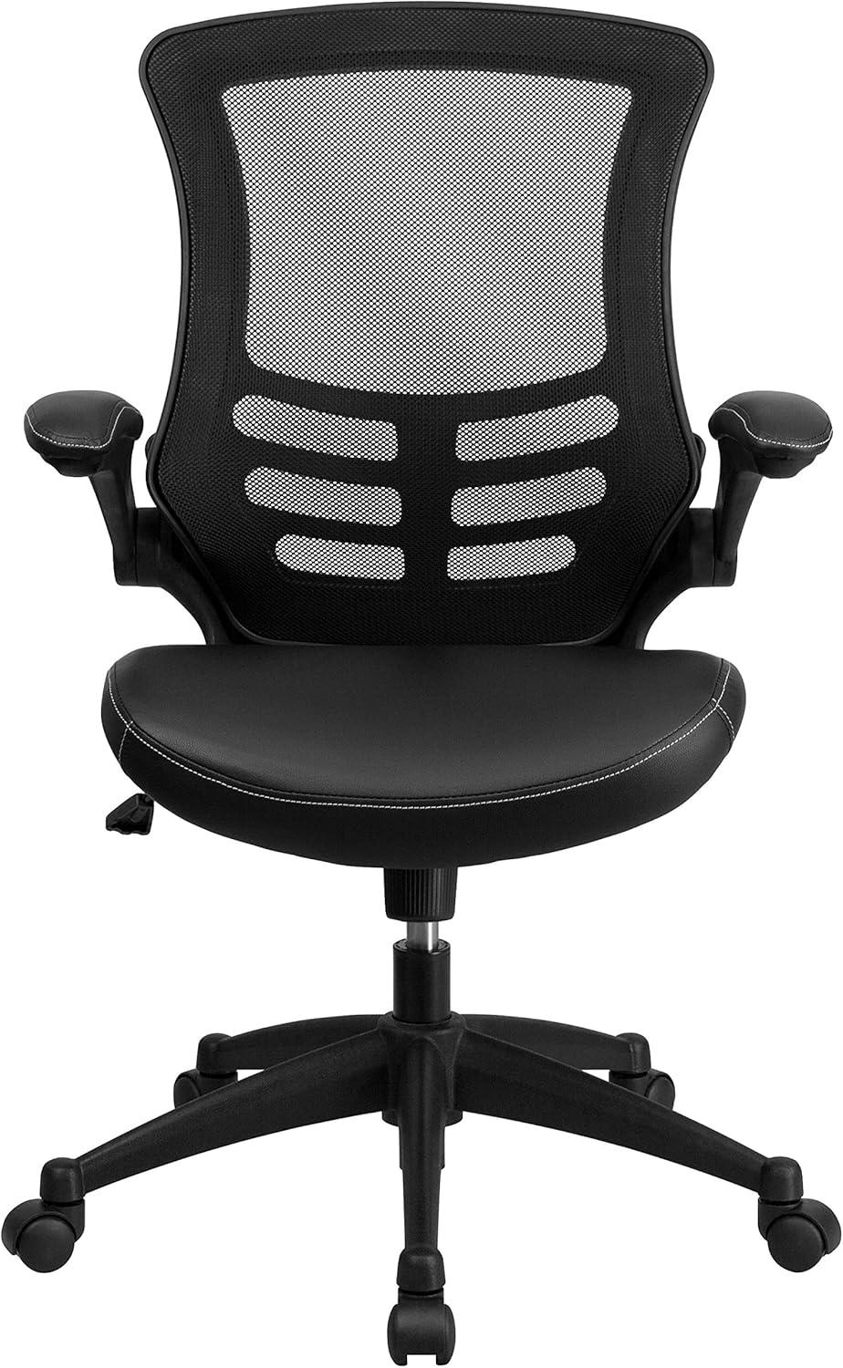 imageFlash Furniture Kelista Office Chair Ergonomic MidBack Dark Gray Mesh with SwivelBlack LeathersoftMesh
