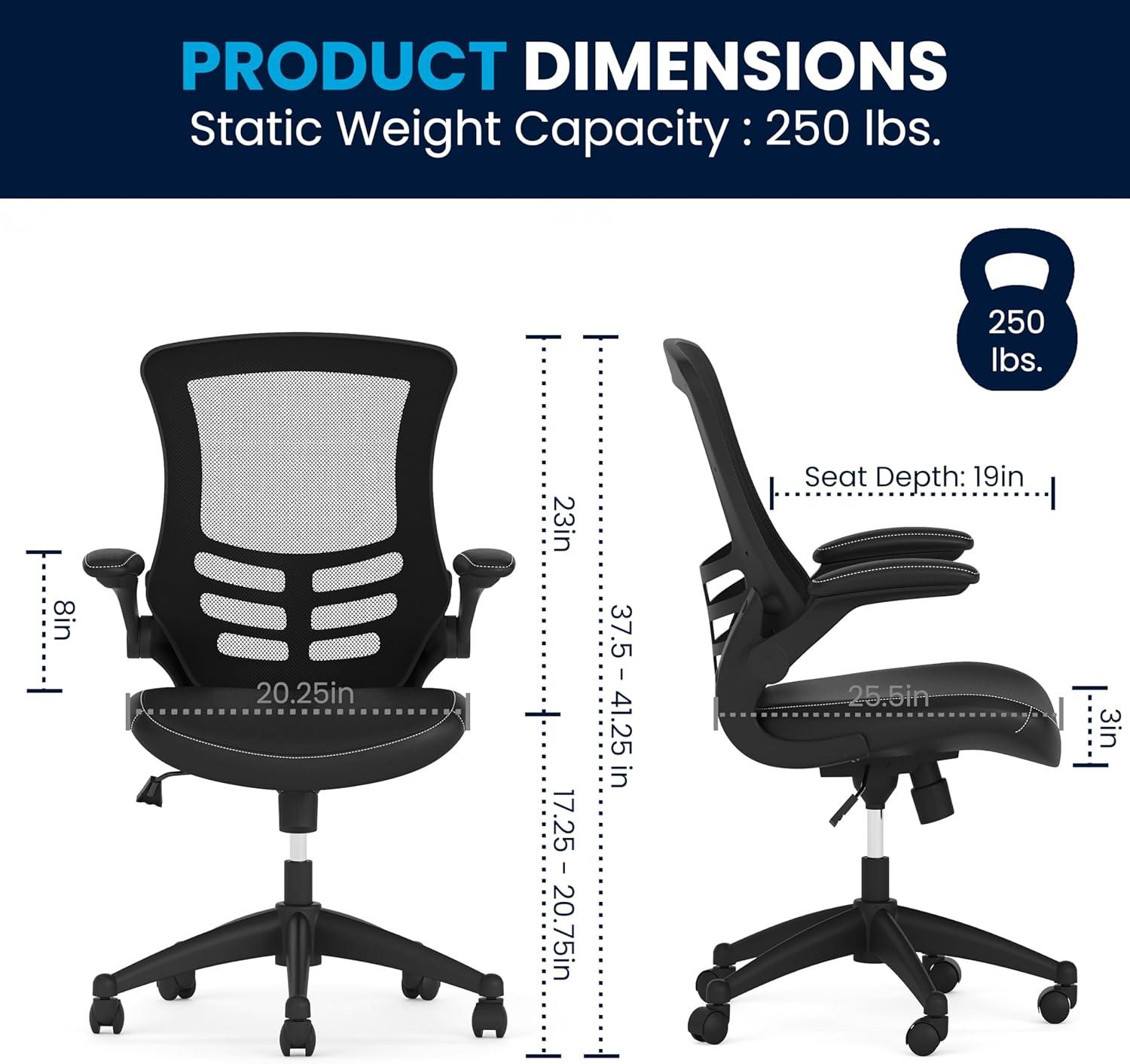 imageFlash Furniture Kelista Office Chair Ergonomic MidBack Dark Gray Mesh with SwivelBlack LeathersoftMesh