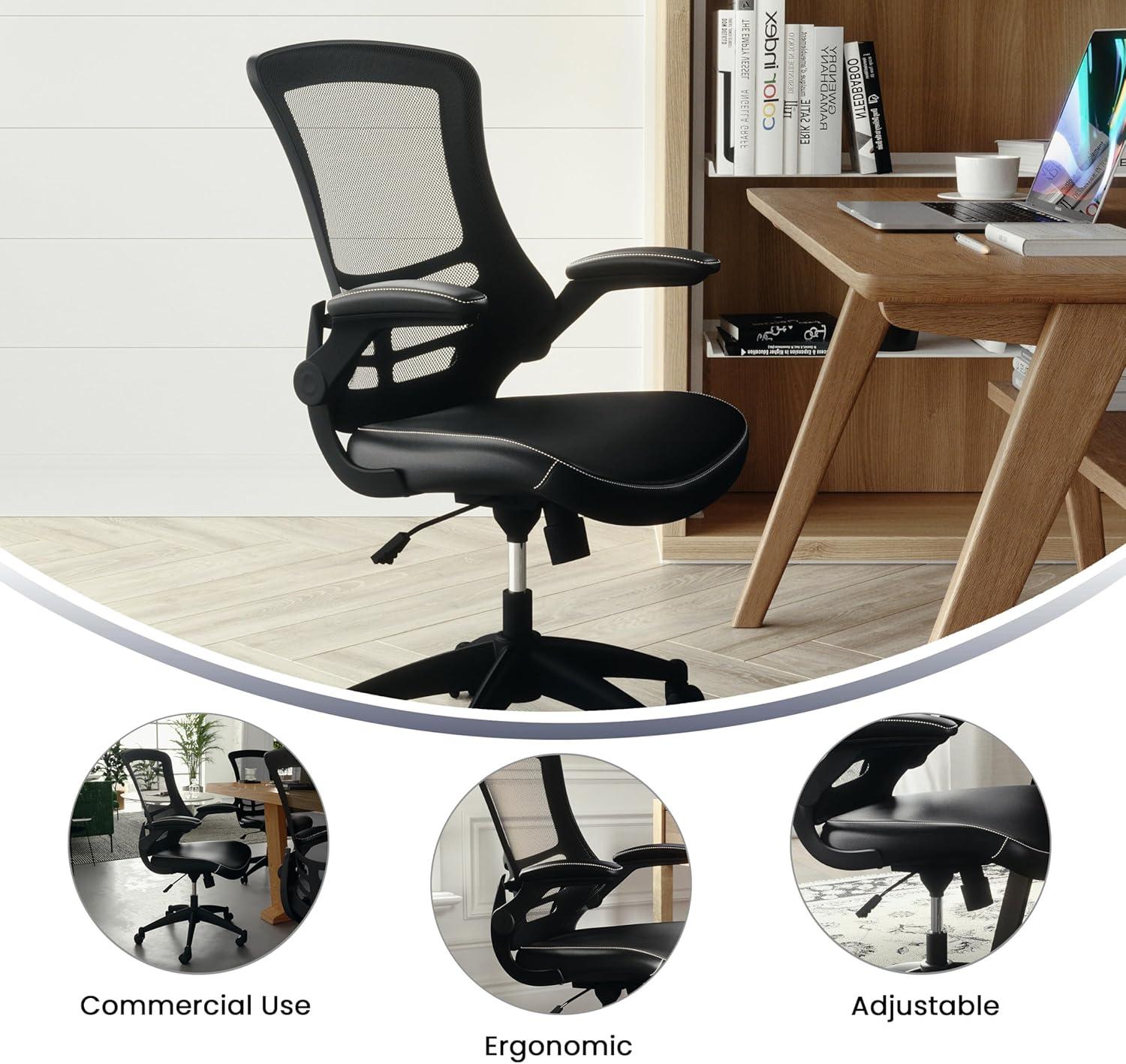 imageFlash Furniture Kelista Office Chair Ergonomic MidBack Dark Gray Mesh with SwivelBlack LeathersoftMesh