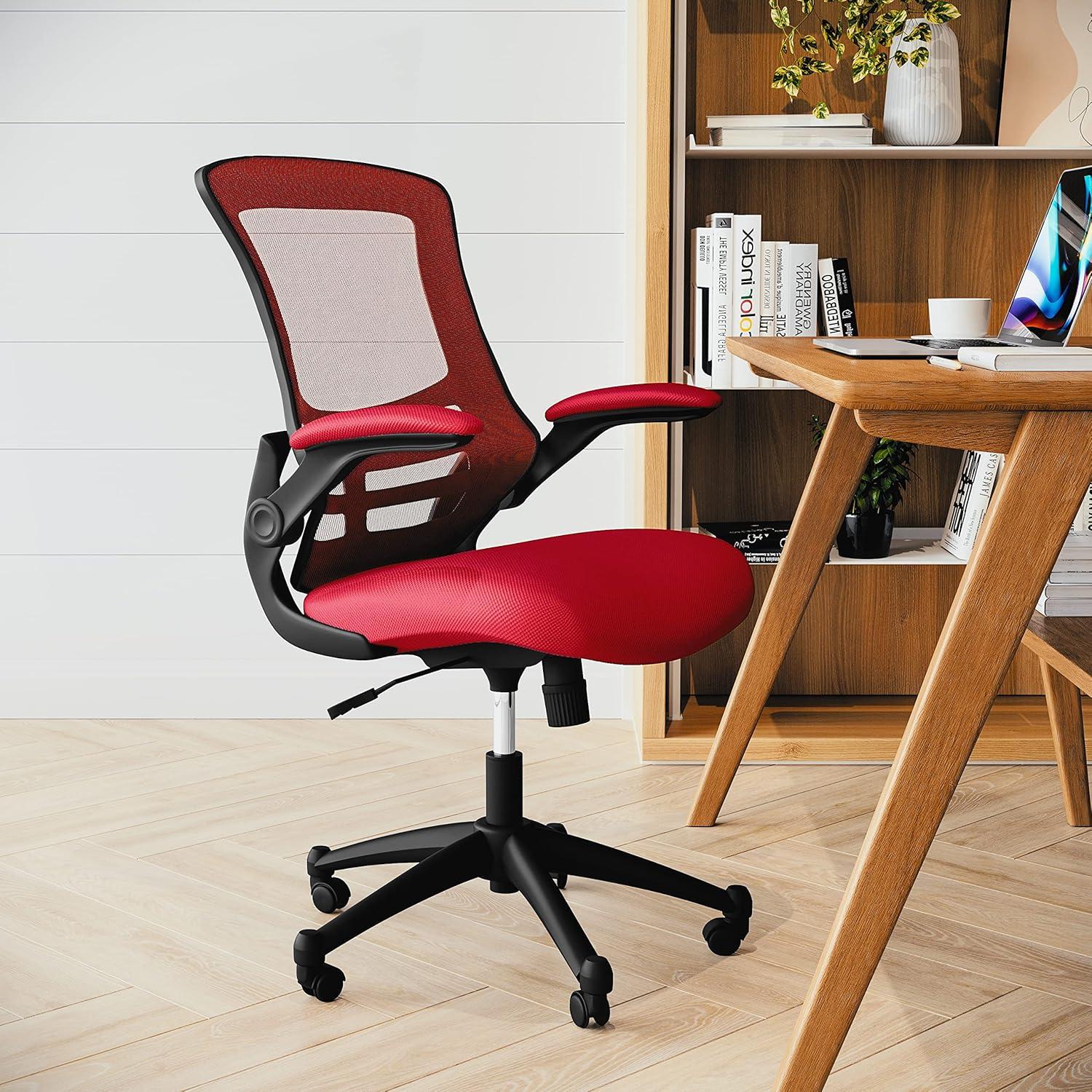 imageFlash Furniture Kelista Office Chair Ergonomic MidBack Dark Gray Mesh with SwivelRed Mesh