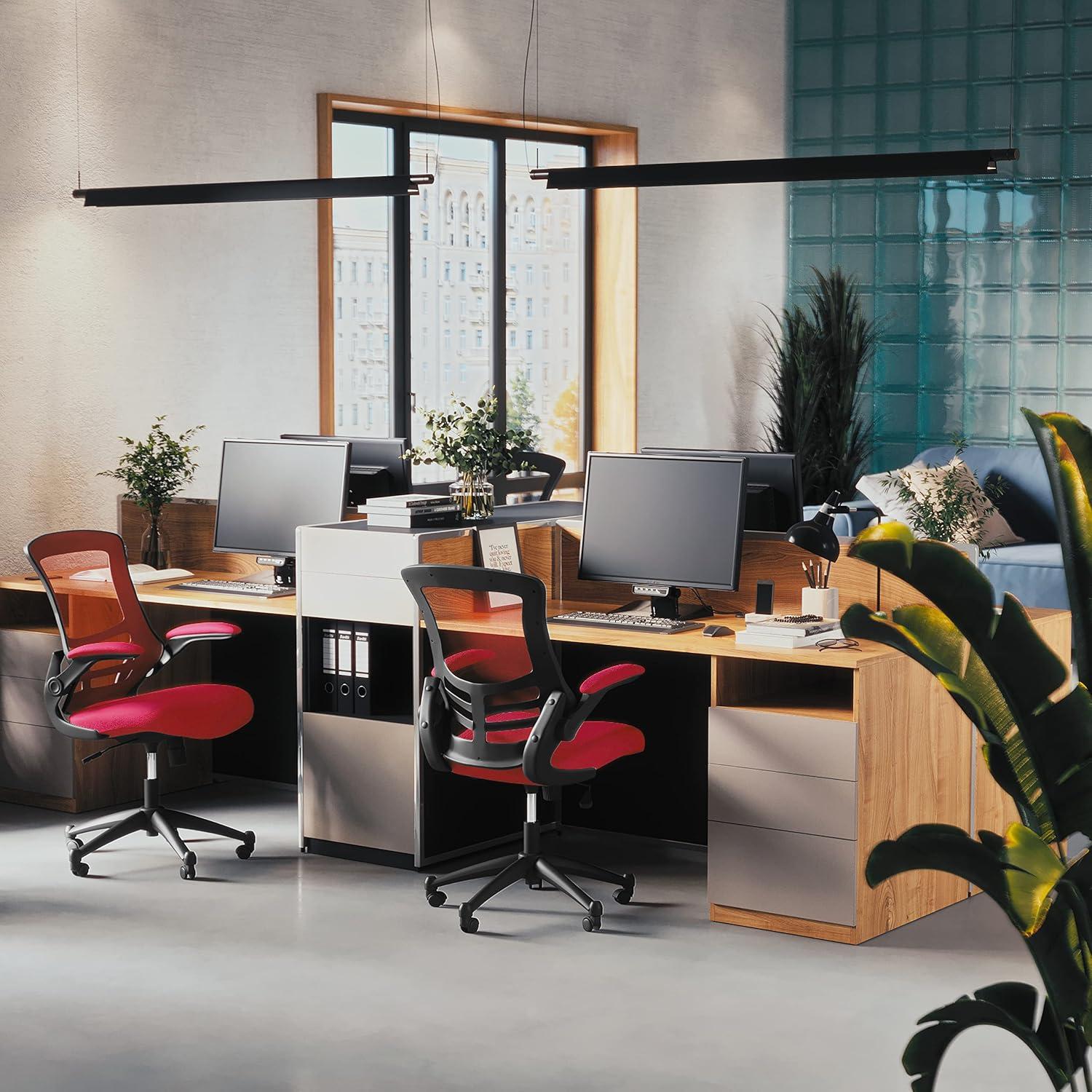 imageFlash Furniture Kelista Office Chair Ergonomic MidBack Dark Gray Mesh with SwivelRed Mesh