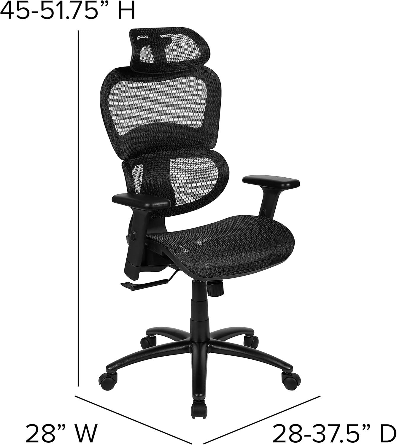 imageFlash Furniture LO Ergonomic Mesh Office Chair with 2to1 SynchroTilt Adjustable Headrest Lumbar Support and Adjustable Pivot Arms in BlackBlack