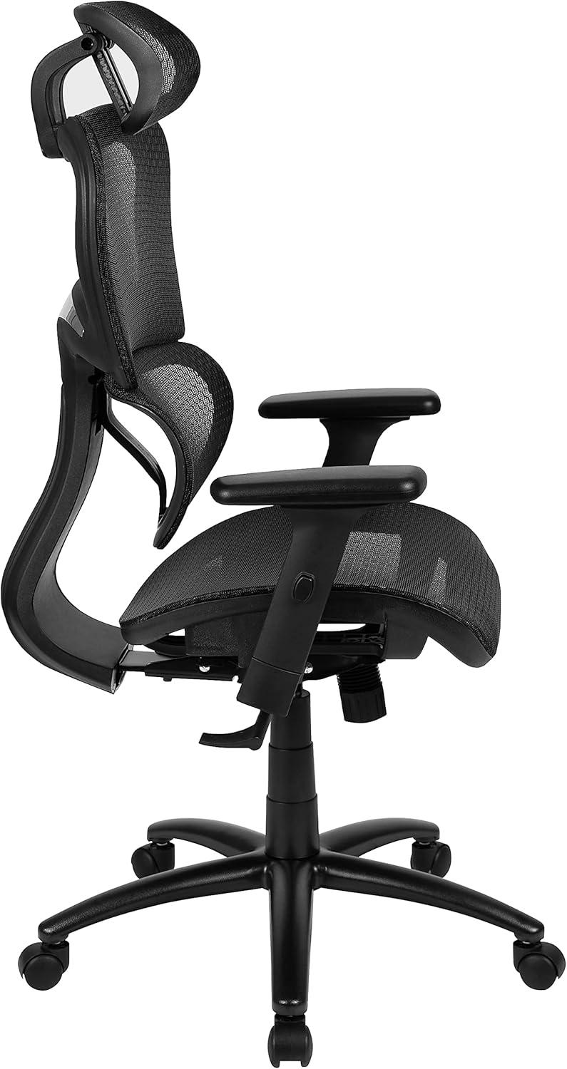 imageFlash Furniture LO Ergonomic Mesh Office Chair with 2to1 SynchroTilt Adjustable Headrest Lumbar Support and Adjustable Pivot Arms in BlackBlack