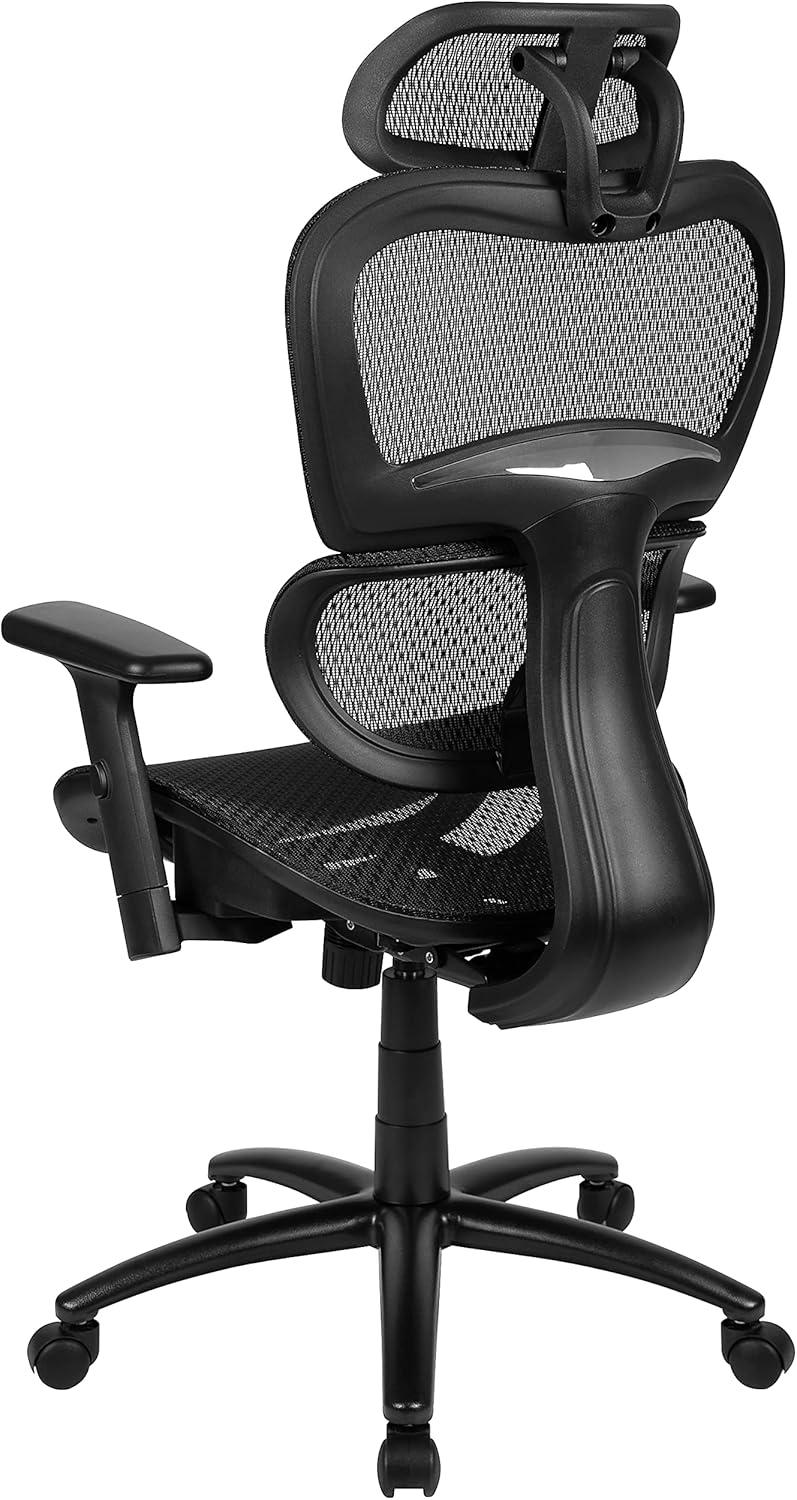 imageFlash Furniture LO Ergonomic Mesh Office Chair with 2to1 SynchroTilt Adjustable Headrest Lumbar Support and Adjustable Pivot Arms in BlackBlack