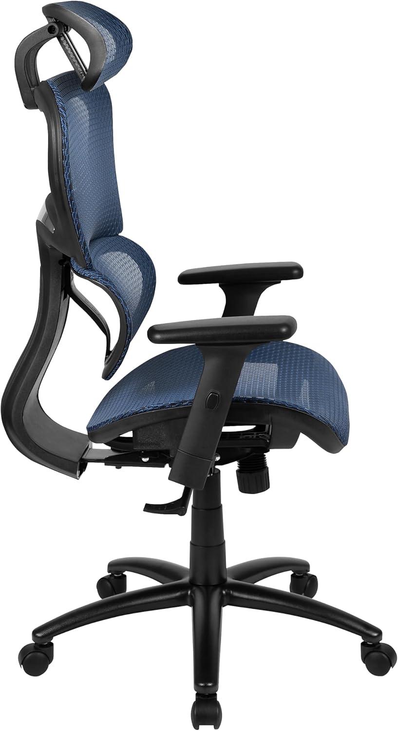 imageFlash Furniture LO Ergonomic Mesh Office Chair with 2to1 SynchroTilt Adjustable Headrest Lumbar Support and Adjustable Pivot Arms in Blue