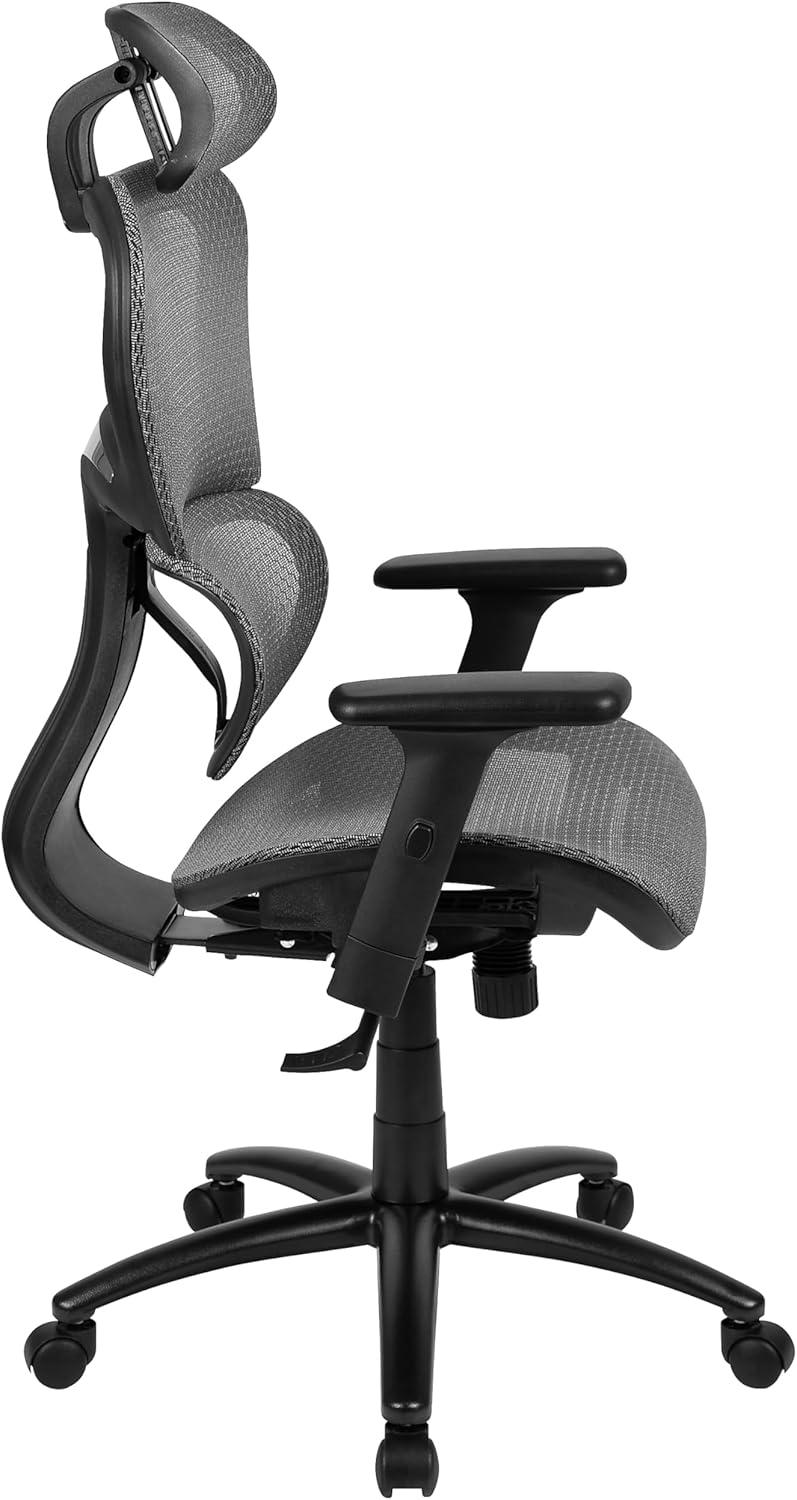imageFlash Furniture LO Ergonomic Mesh Office Chair with 2to1 SynchroTilt Adjustable Headrest Lumbar Support and Adjustable Pivot Arms in Gray