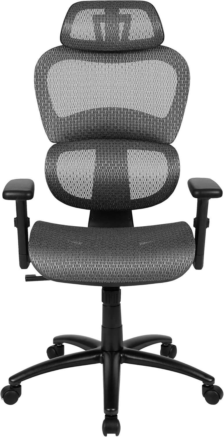 imageFlash Furniture LO Ergonomic Mesh Office Chair with 2to1 SynchroTilt Adjustable Headrest Lumbar Support and Adjustable Pivot Arms in Gray