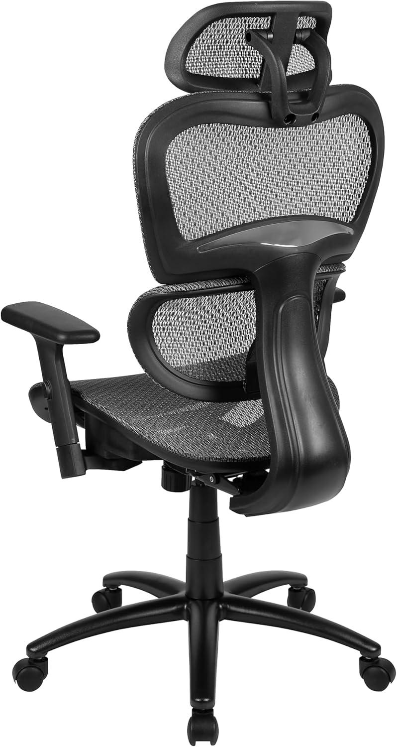 imageFlash Furniture LO Ergonomic Mesh Office Chair with 2to1 SynchroTilt Adjustable Headrest Lumbar Support and Adjustable Pivot Arms in Gray