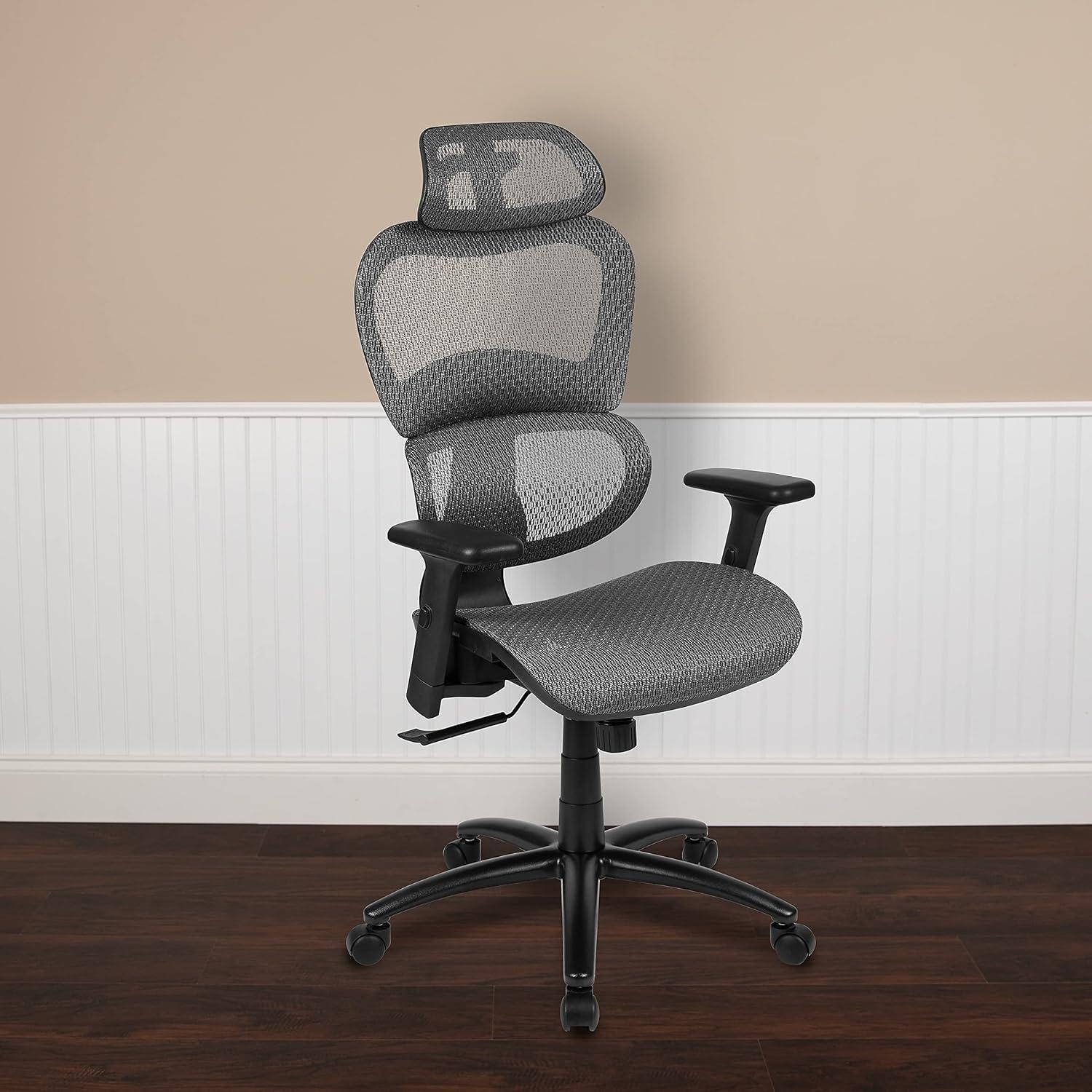 imageFlash Furniture LO Ergonomic Mesh Office Chair with 2to1 SynchroTilt Adjustable Headrest Lumbar Support and Adjustable Pivot Arms in Gray