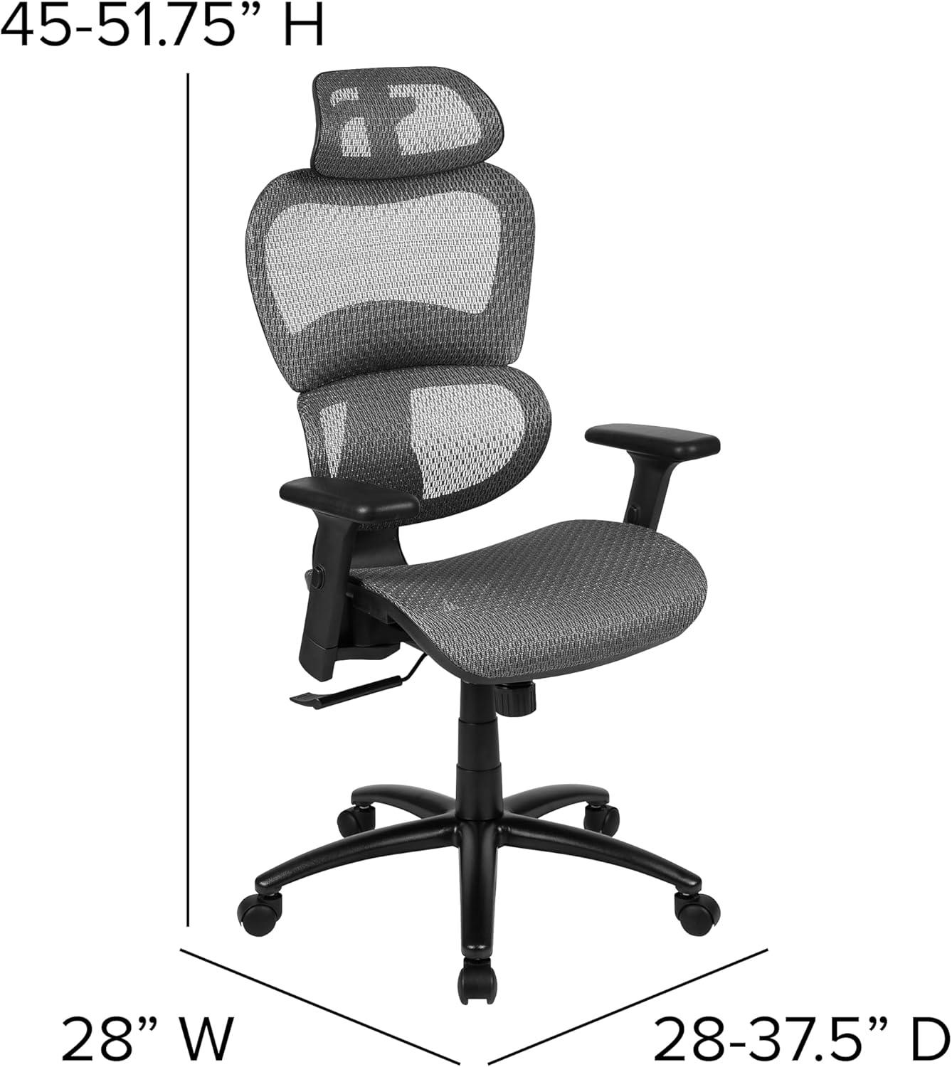 imageFlash Furniture LO Ergonomic Mesh Office Chair with 2to1 SynchroTilt Adjustable Headrest Lumbar Support and Adjustable Pivot Arms in Gray