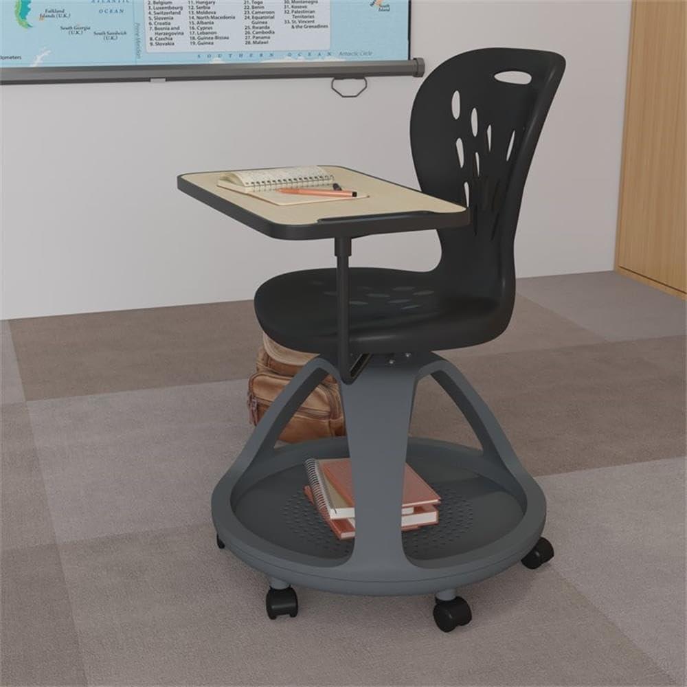 imageFlash Furniture Laikyn Dark Gray Mobile Desk Chair with 360 Degree Tablet Rotation and Under Seat Storage CubbyBlack