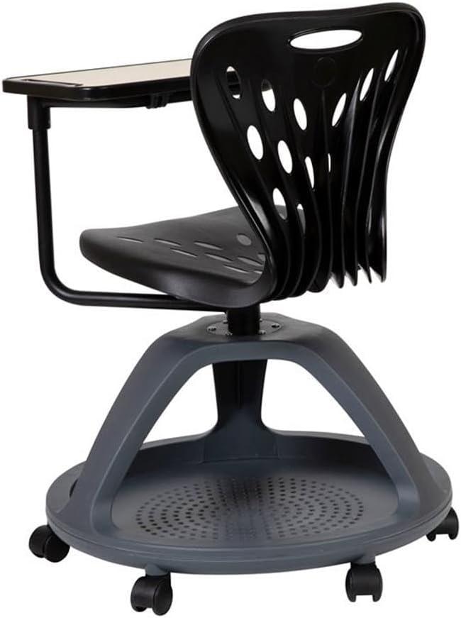 imageFlash Furniture Laikyn Dark Gray Mobile Desk Chair with 360 Degree Tablet Rotation and Under Seat Storage CubbyBlack