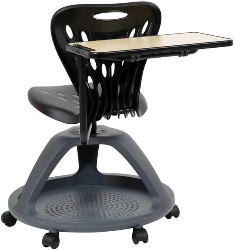 imageFlash Furniture Laikyn Dark Gray Mobile Desk Chair with 360 Degree Tablet Rotation and Under Seat Storage CubbyBlack