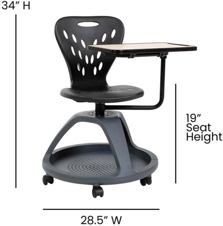 imageFlash Furniture Laikyn Dark Gray Mobile Desk Chair with 360 Degree Tablet Rotation and Under Seat Storage CubbyBlack