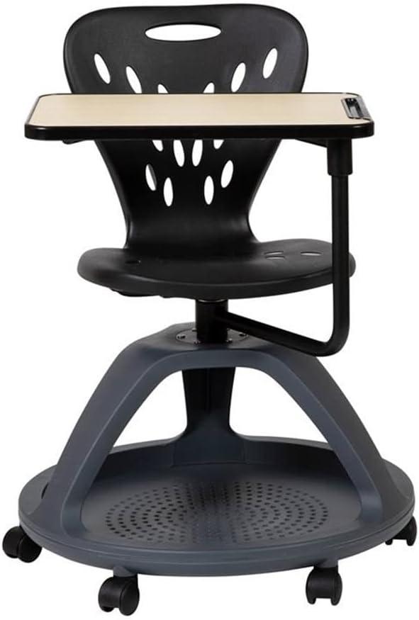 imageFlash Furniture Laikyn Dark Gray Mobile Desk Chair with 360 Degree Tablet Rotation and Under Seat Storage CubbyBlack