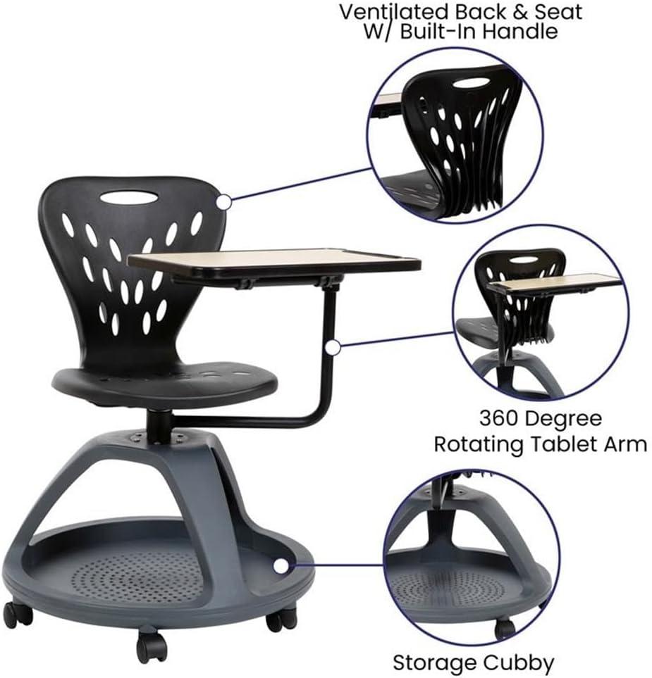 imageFlash Furniture Laikyn Dark Gray Mobile Desk Chair with 360 Degree Tablet Rotation and Under Seat Storage CubbyBlack