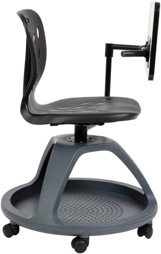 imageFlash Furniture Laikyn Dark Gray Mobile Desk Chair with 360 Degree Tablet Rotation and Under Seat Storage CubbyBlack