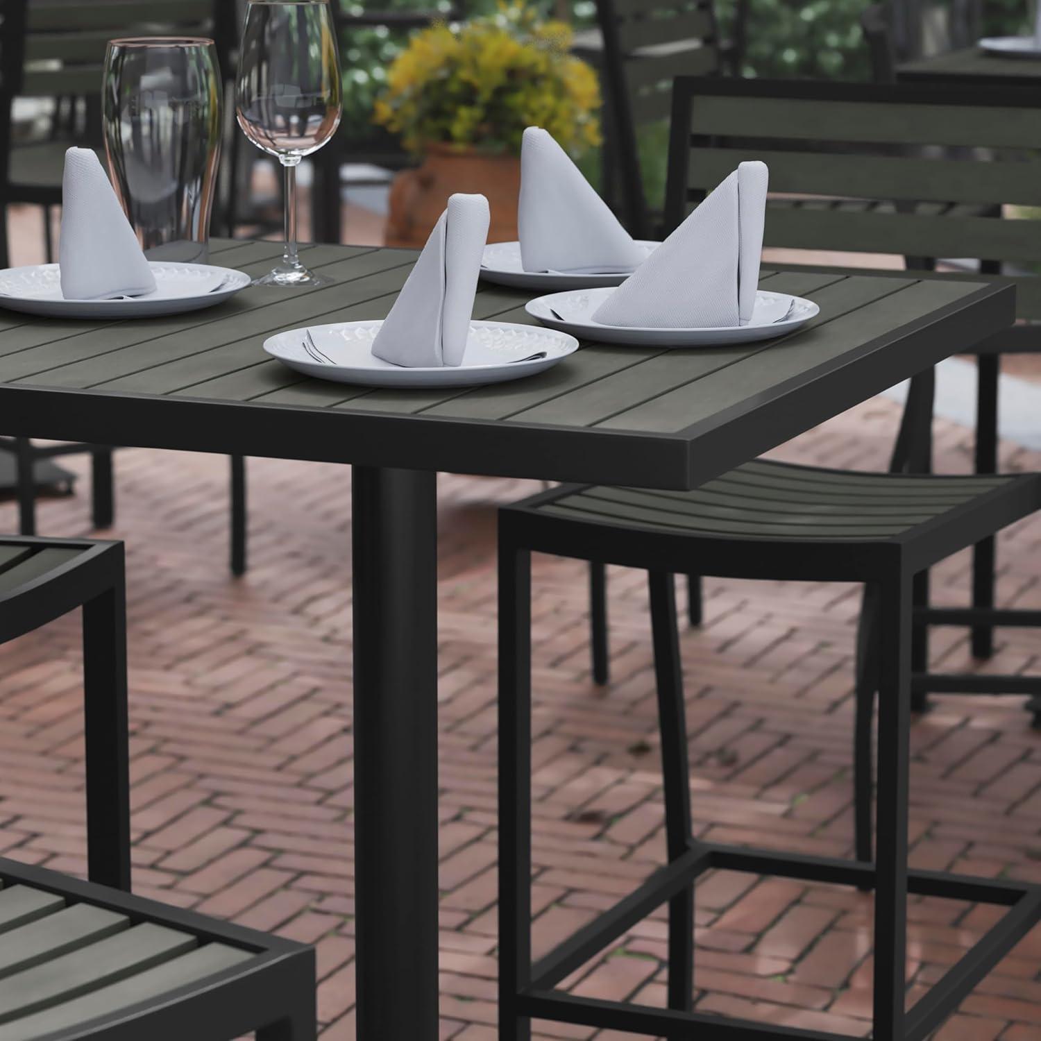 imageFlash Furniture Lark Commercial Grade Bar Height Patio Table IndoorOutdoor Bistro Table with Poly Resin Slats 30quot Square Faux TeakGray Wash